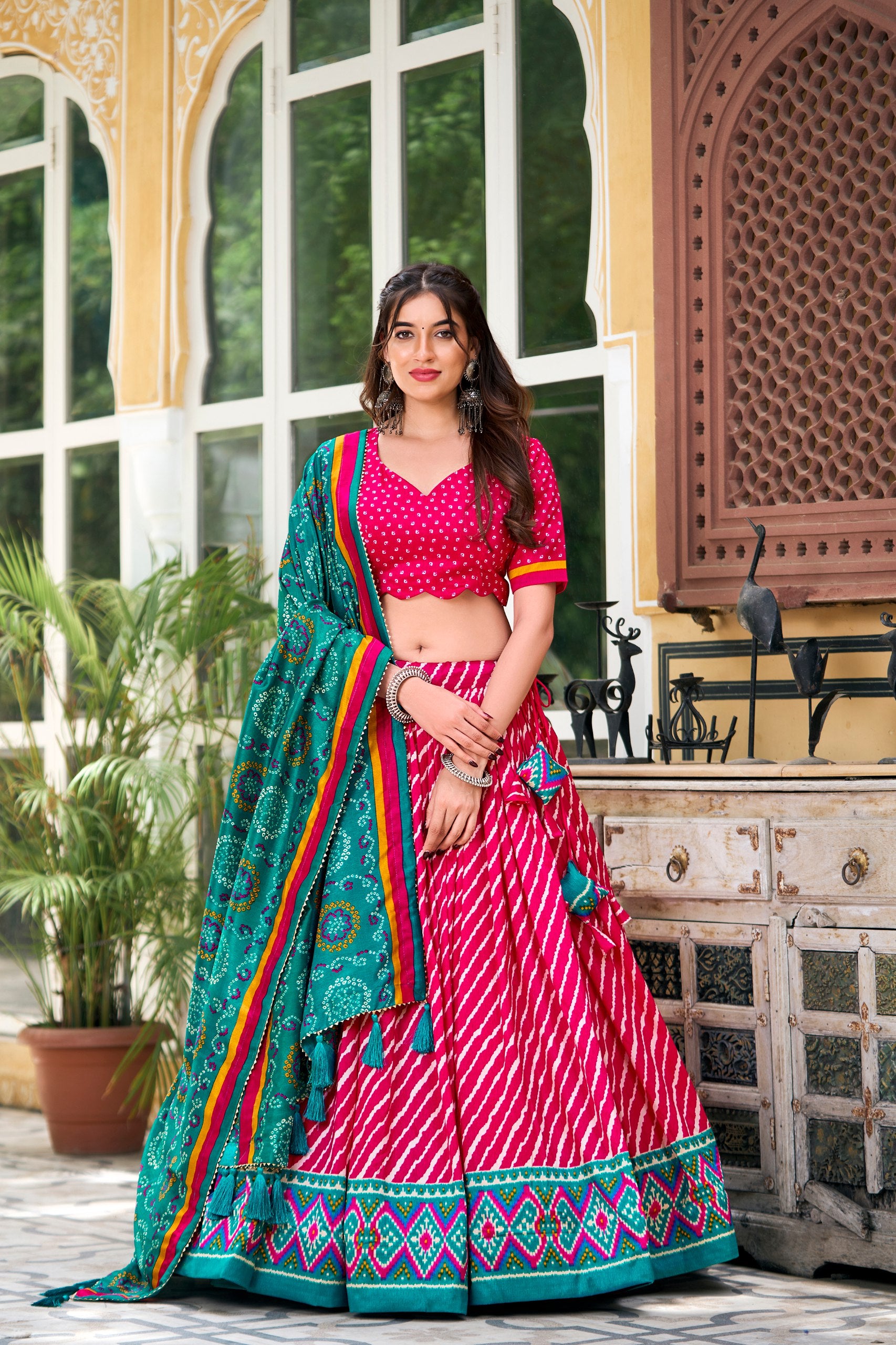 Leheriya Printed Silk Lehenga Choli With Printed Dupatta