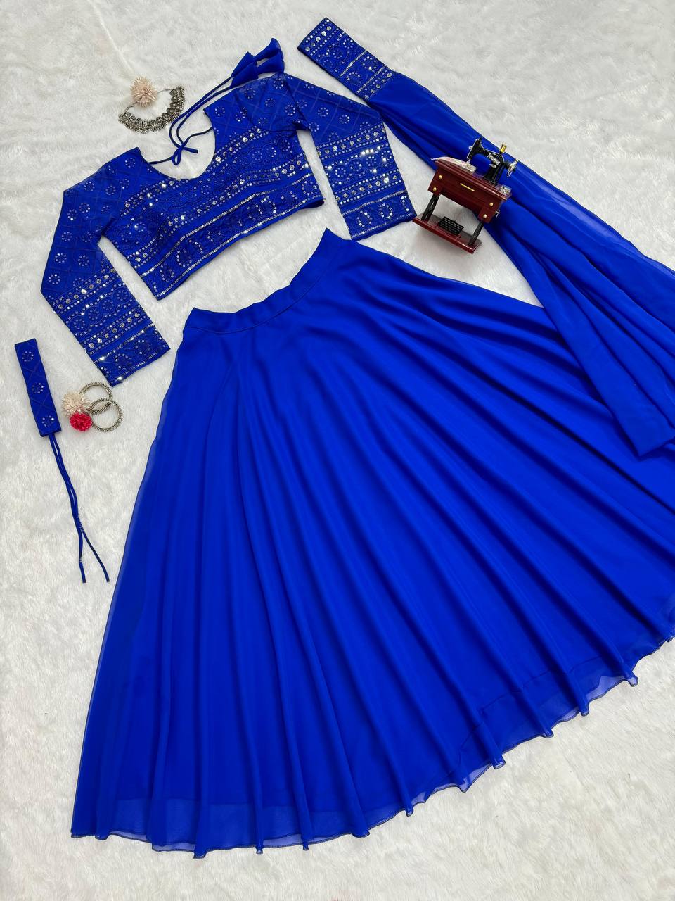 Blue Faux Georgette Lehenga Choli Navratri Latest Design