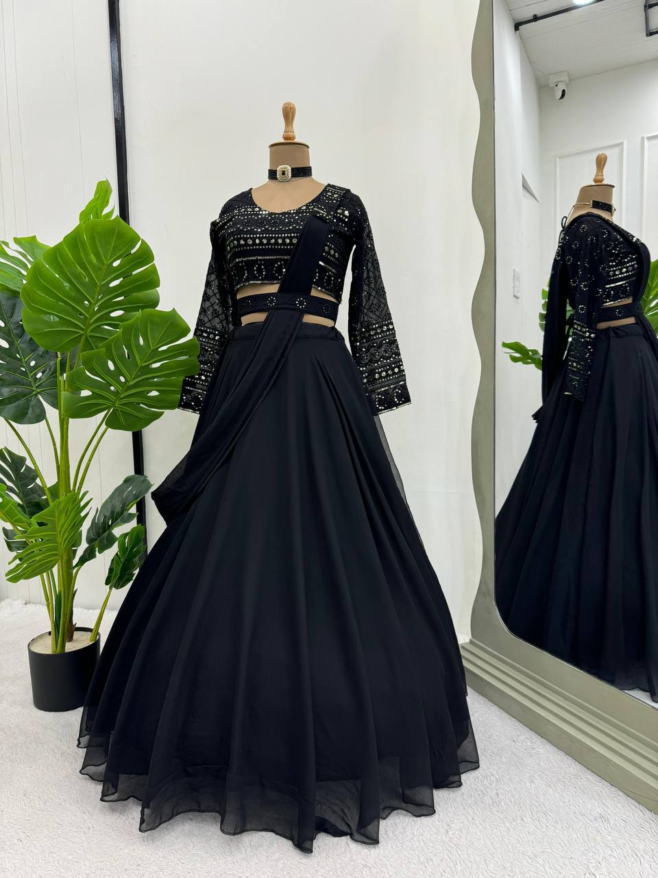 Black Faux Georgette Latest Designer Lehenga