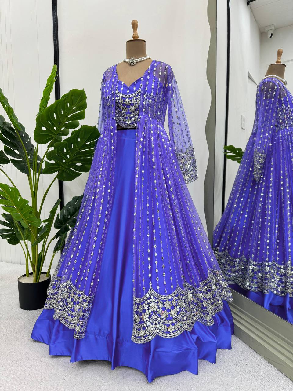 Designer Blue Japan Satin Lehenga Choli