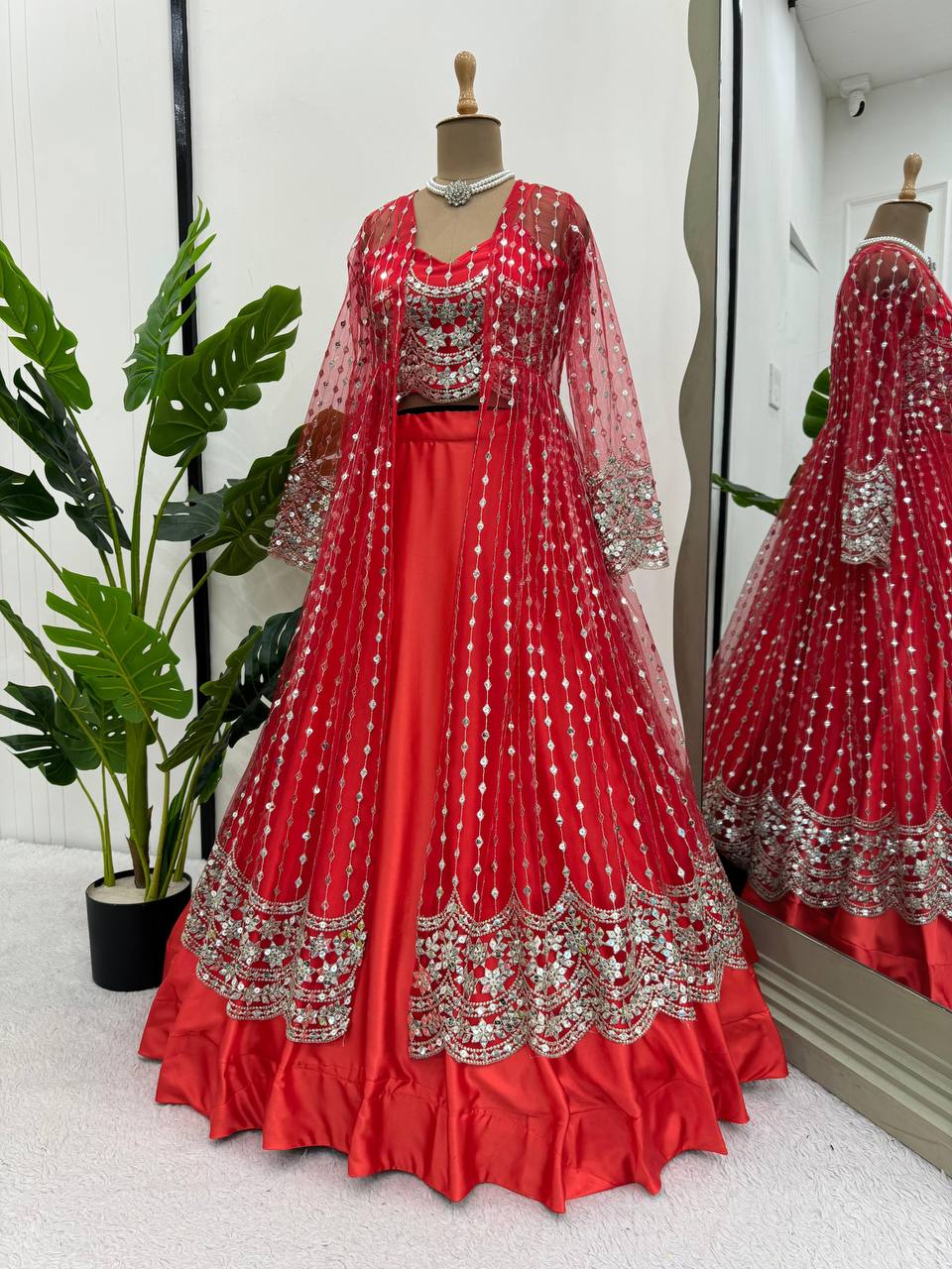 Red Japan Satin Designer Wedding Lehenga Choli for Women