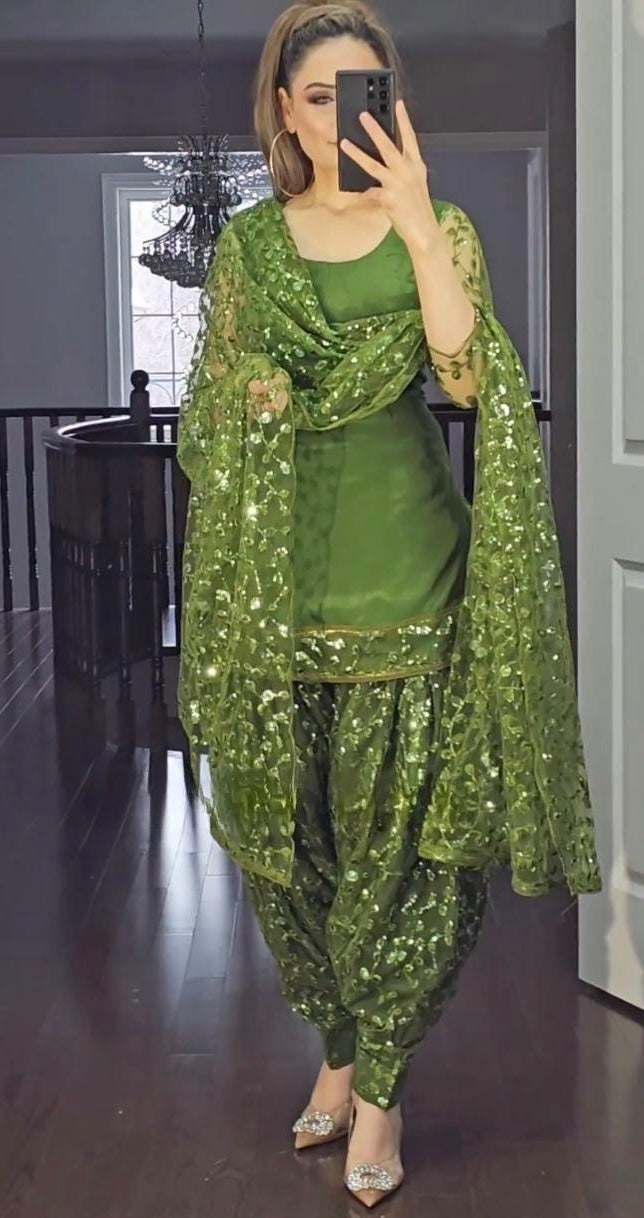 Green Color Wedding Wear Georgette Suit For Women