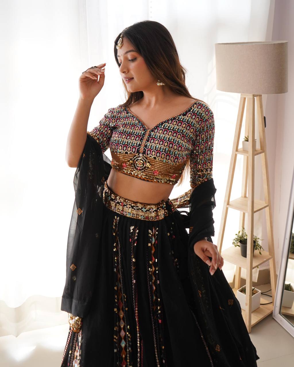 Black Lehenga Choli for Georgette Sequins Work