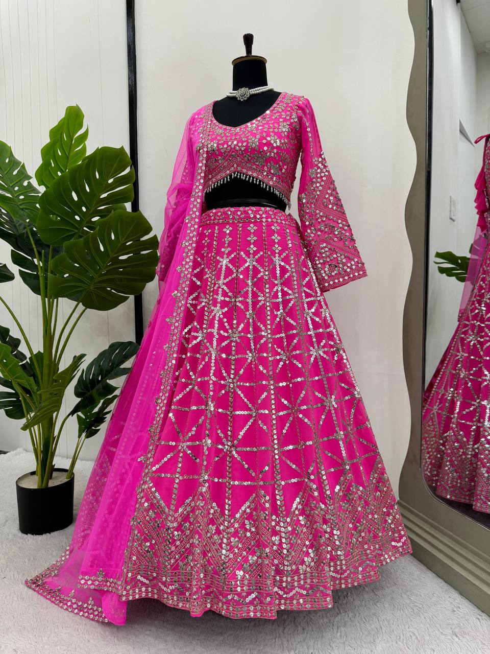 Pink Foux Georgette Lehenga Choli for Girl