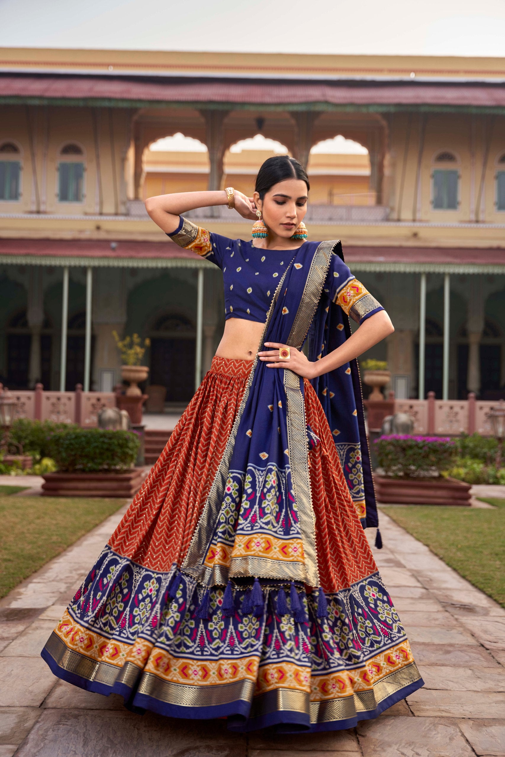 Patola Print Tussar Silk Lehenga Choli for Women