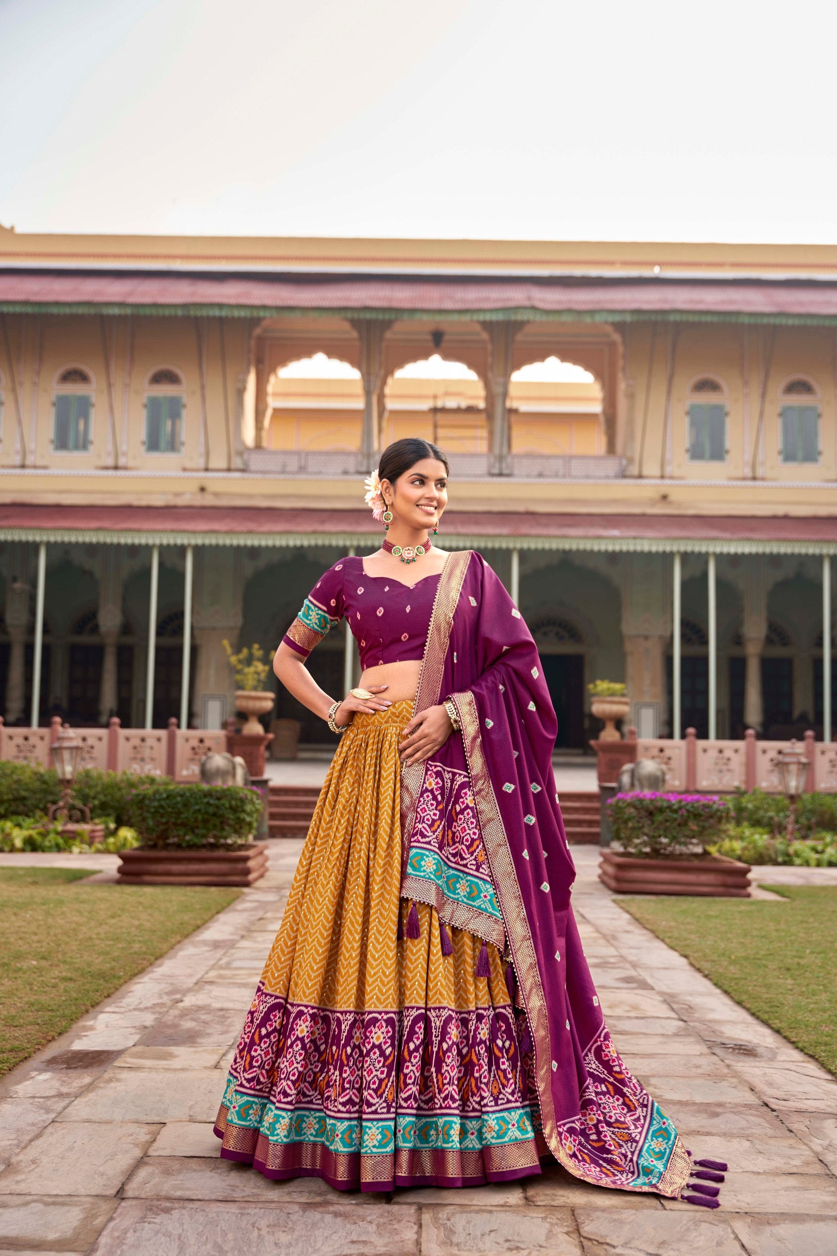 Patola Print Tussar Silk Lehenga Choli for Women