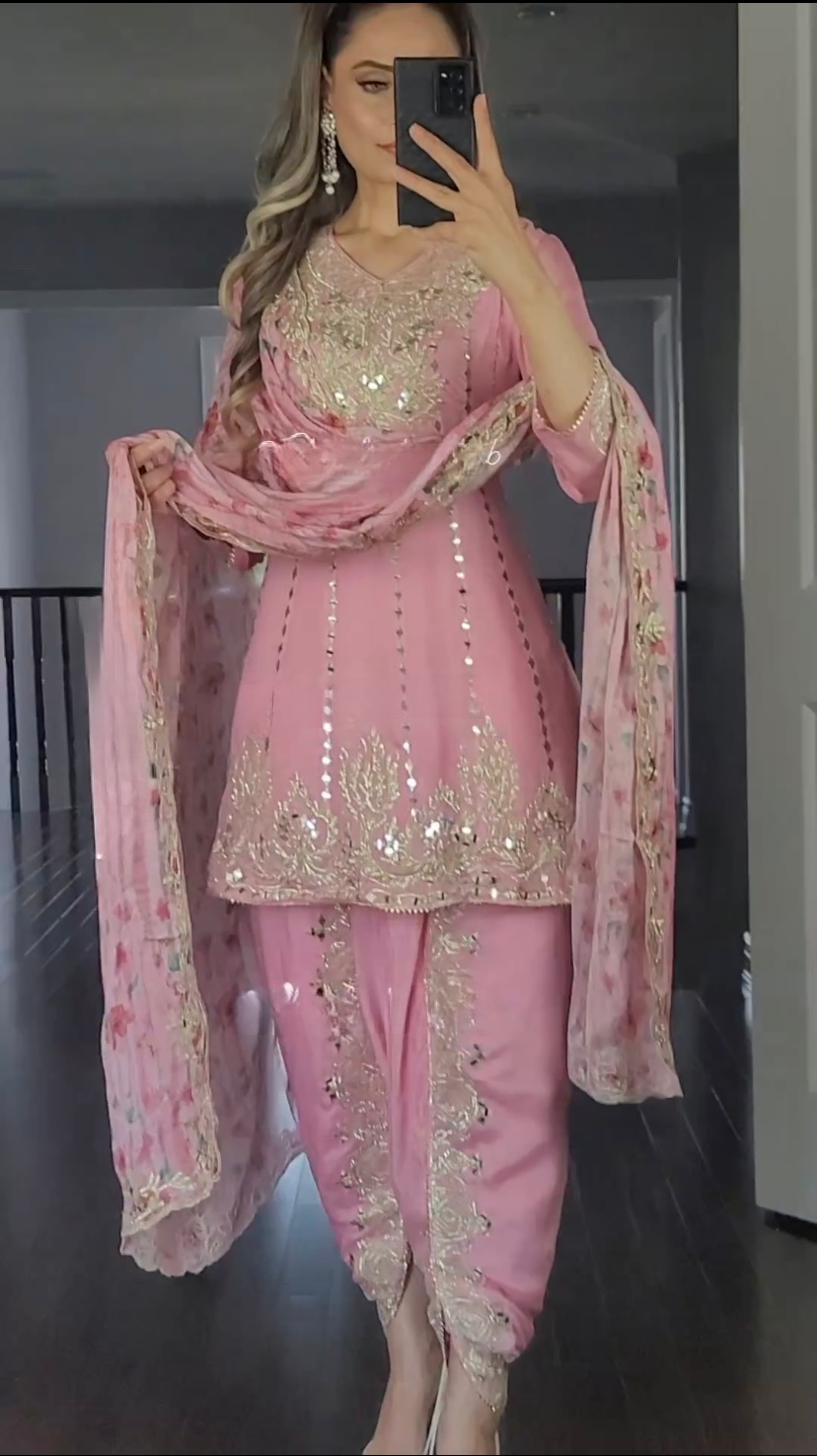 Elegant Pink Color Georgette Dhoti Salwar Suit For Wedding Wear