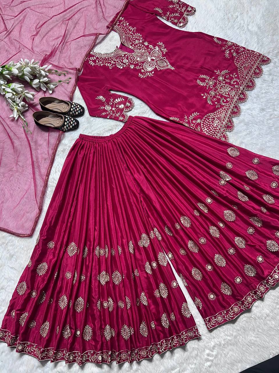 Heavy Pure Chinon Silk Pakistani Sharara Set