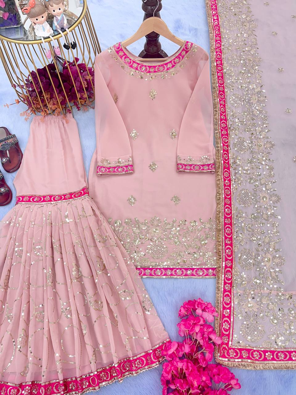 Partywear Georgette Palazzo Suit With Dupatta, Ready To Wear Dress