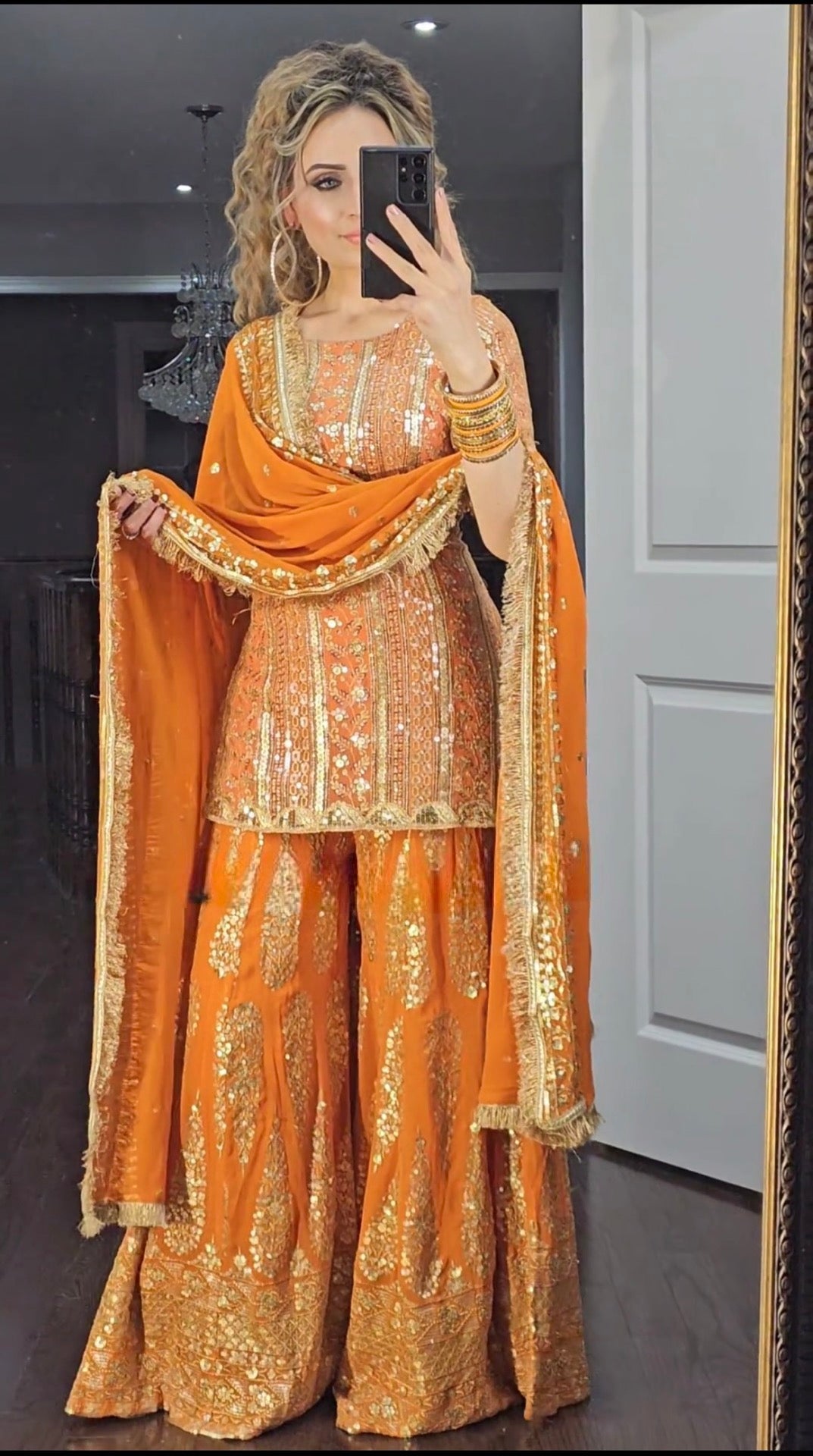 Yellow Georgette Sharara Suit with Palazzo Dupatta