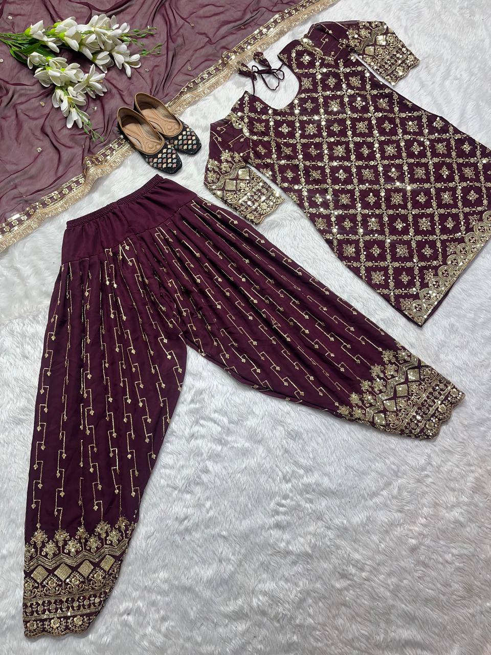 Georgette Top, Patiala Salwar Kameez, and Dupatta