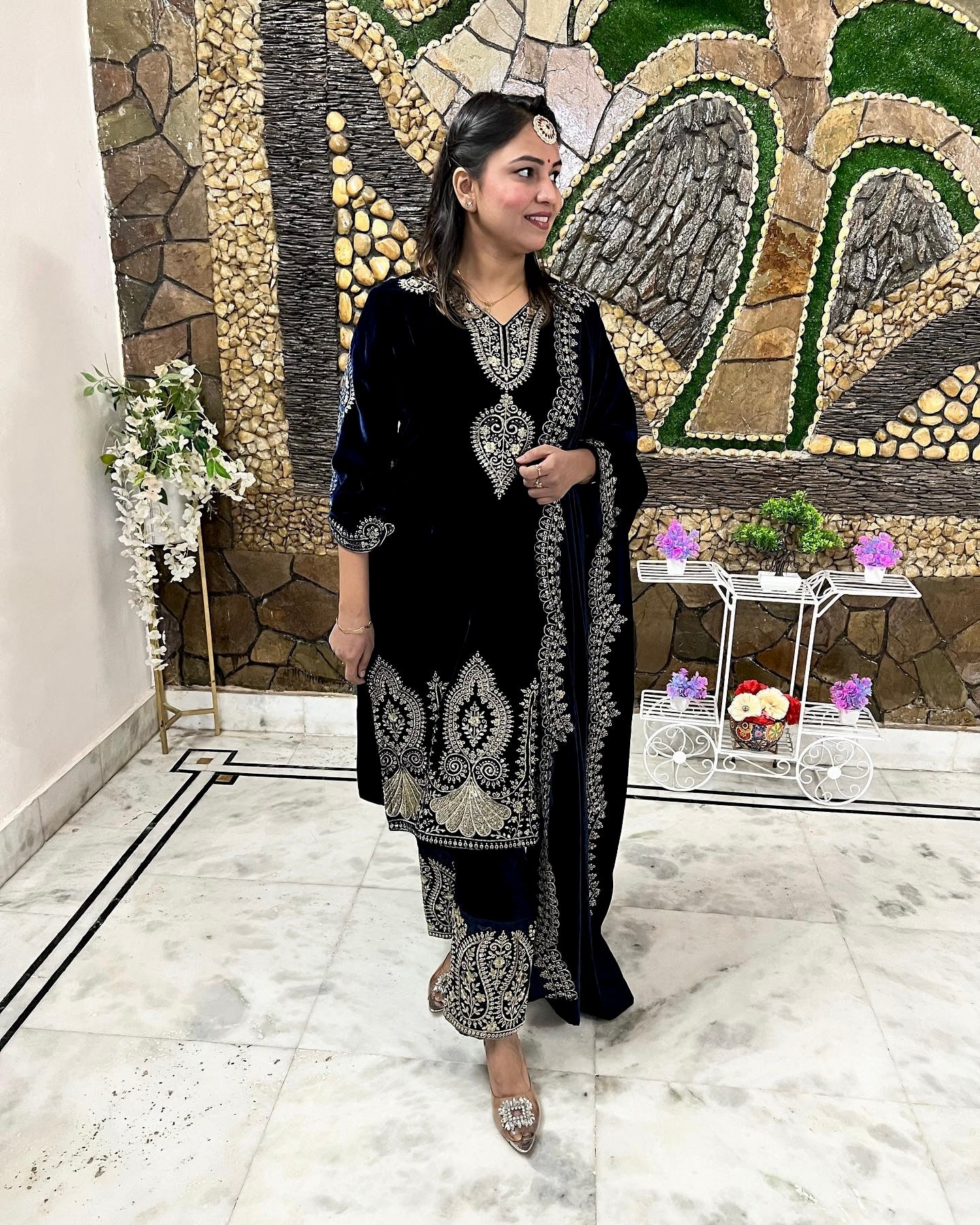 Black Heavy Viscose Velvet Pakistani Salwar Suit With Heavy Embroidery & Sequence Work, Dress For Eid Special