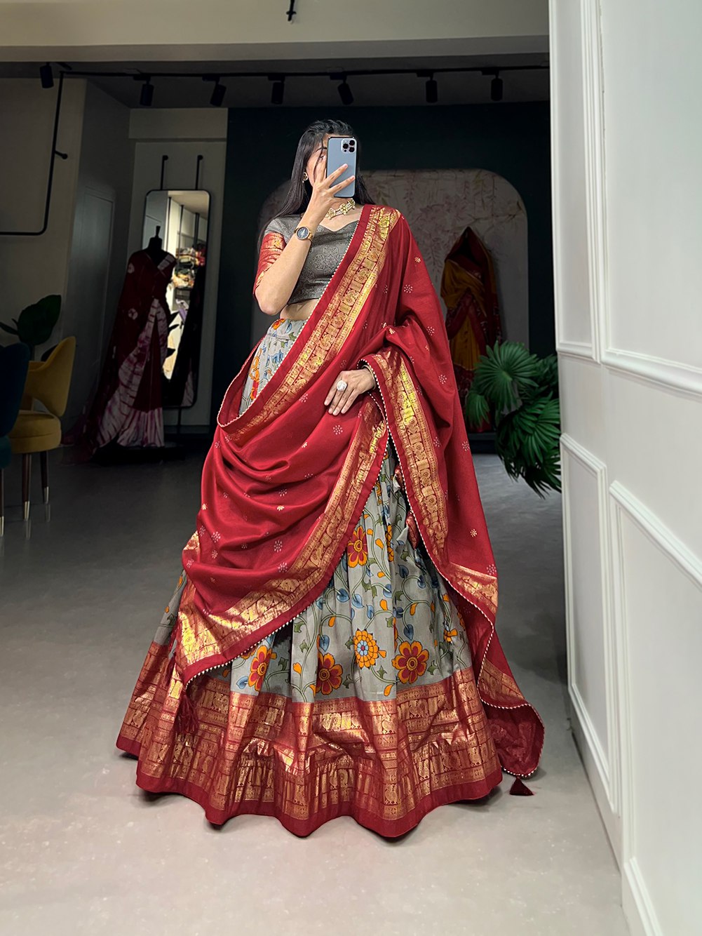 Tussar Silk With Kalamkari Printed Lehenga With Blouse, Wedding Wear