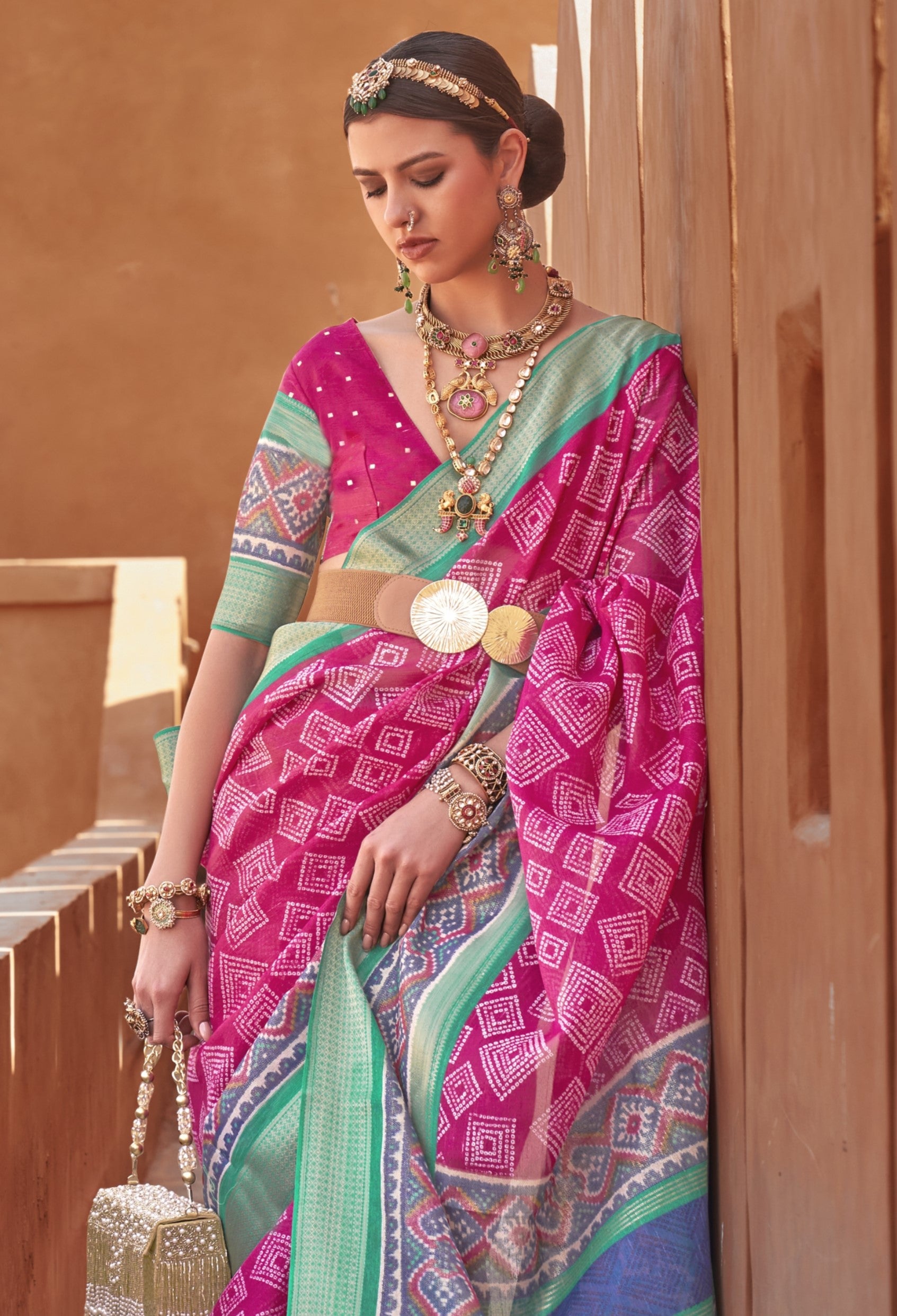 Cotton Silk Saree With Foil Print And Zari Border