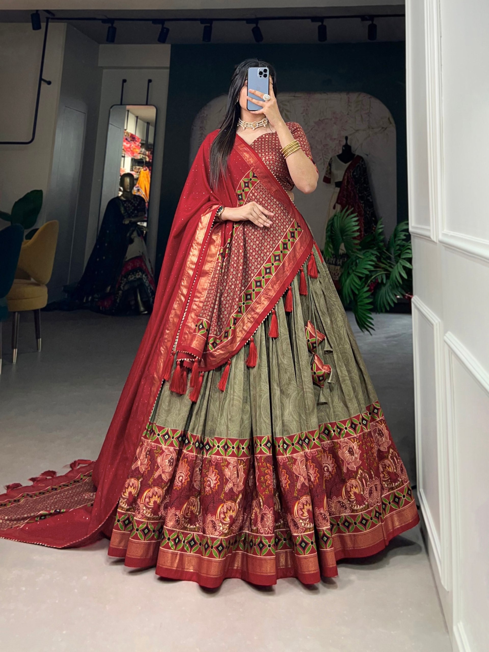 Tussar Silk With Floral Printed Full Stitched Lehenga Choli With Dupatta, Festive Wear