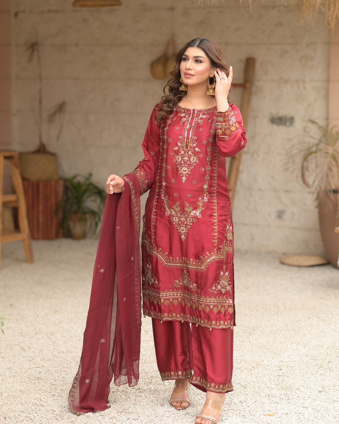 Readymade Pure Organza sequence and embroidery work Suit With Pant