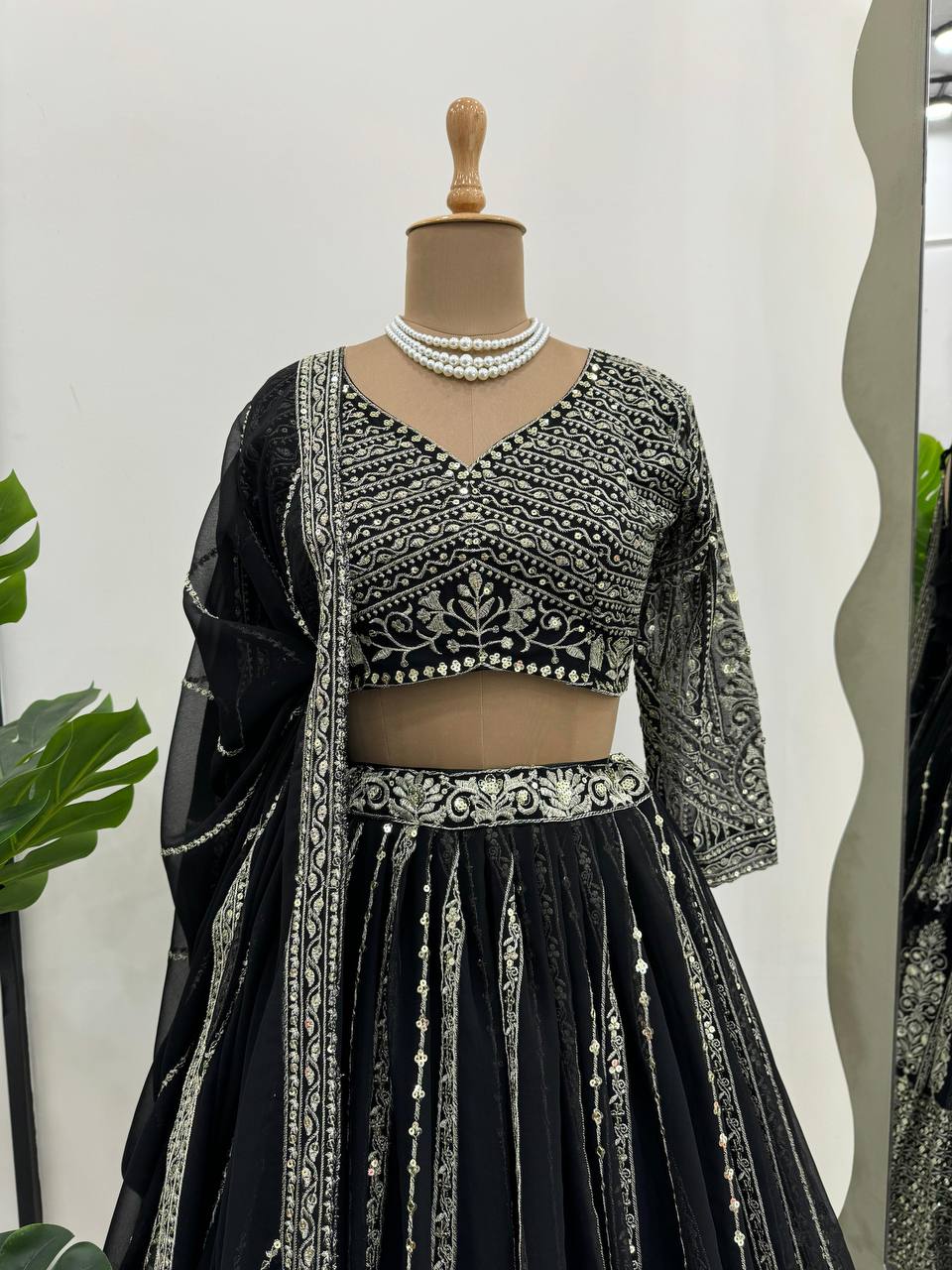 Black Lehenga Choli with Faux Georgette Work