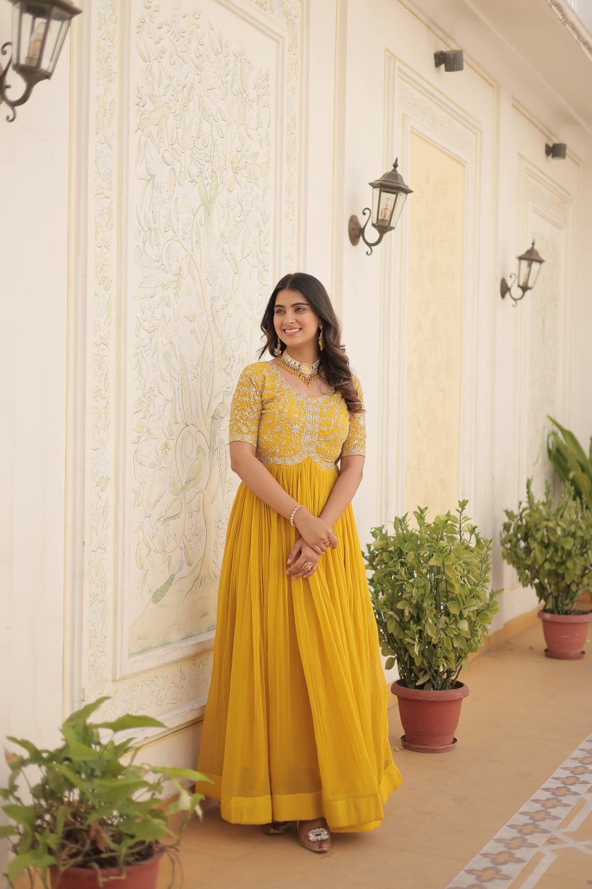 Yellow Long Anarkali Suit for Women Wedding Occasion