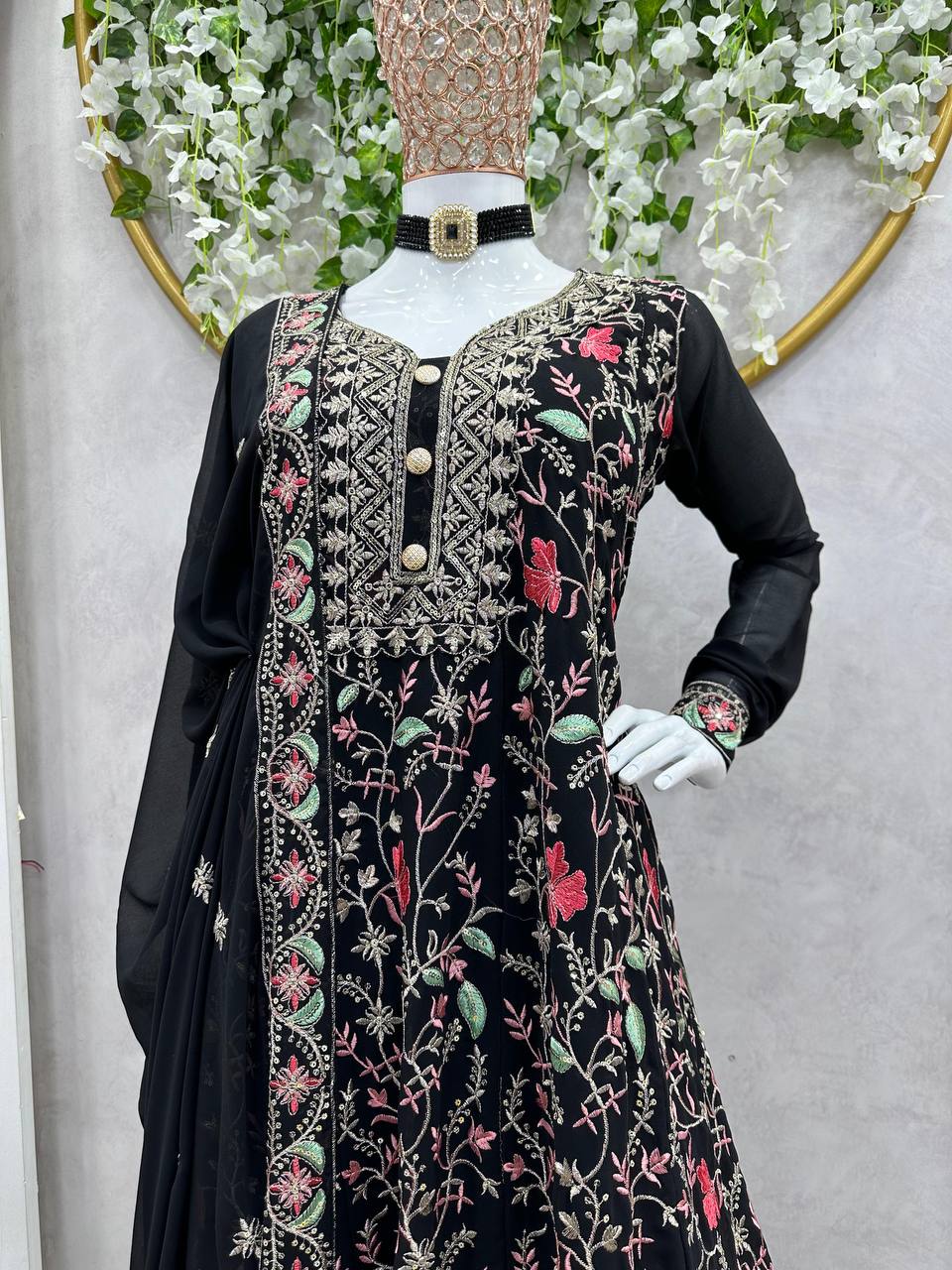 Black Georgette Sharara Suit with Palazzo Set for Women