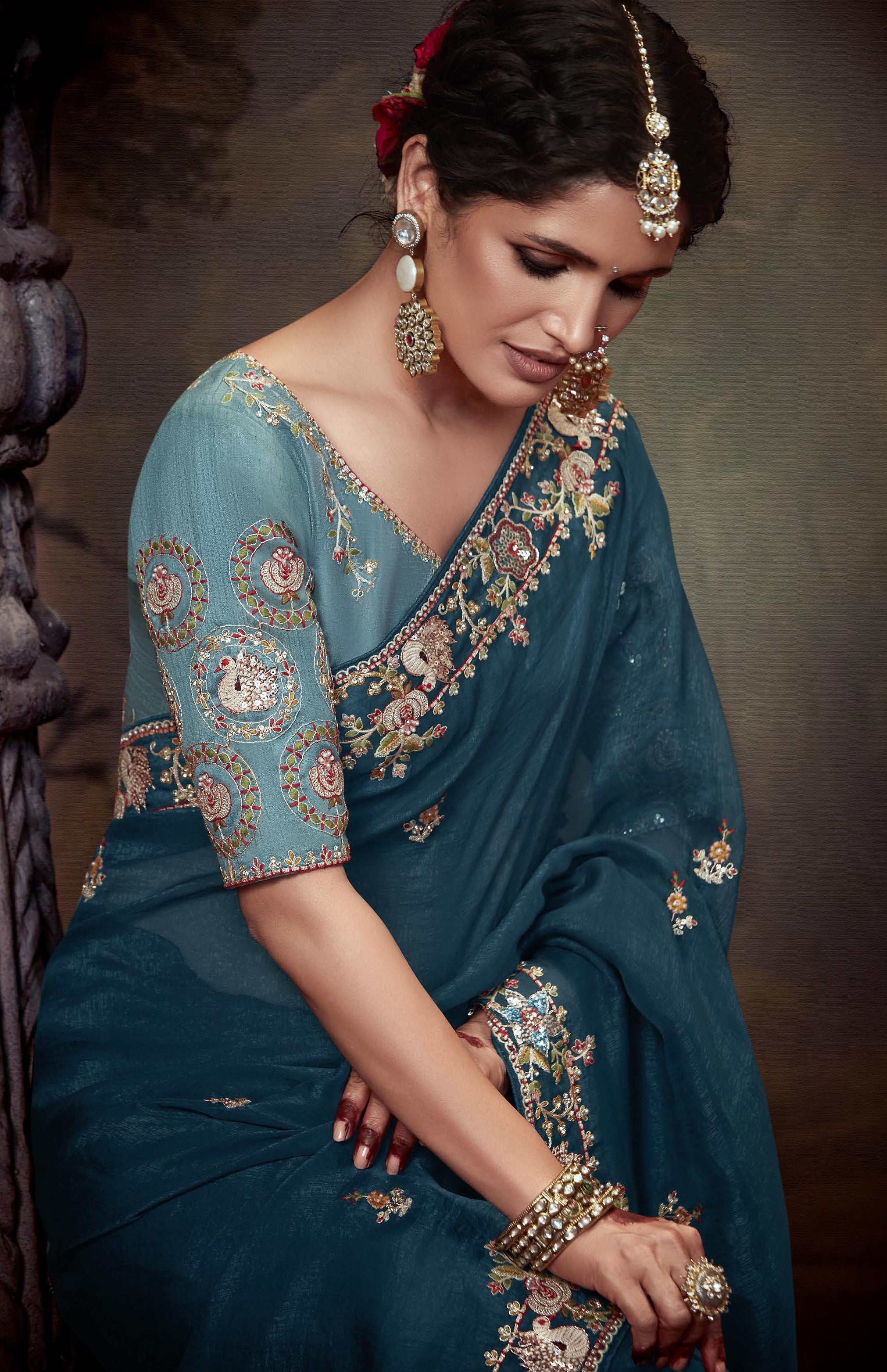 Soft Silk Saree with Embroidery Work Blouse