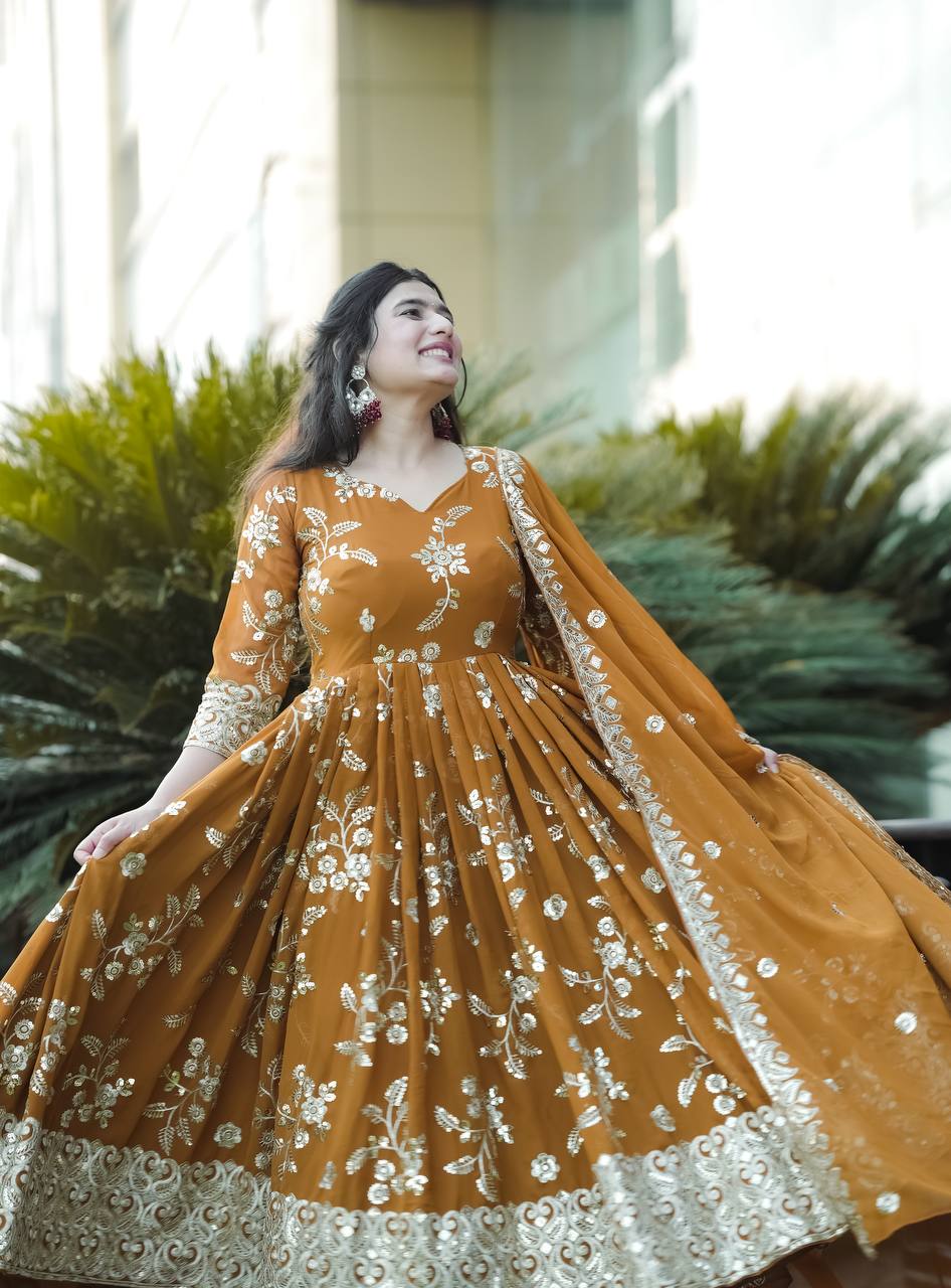 Designer Wedding Yellow Heavy Faux Georgette Anarkali Suit