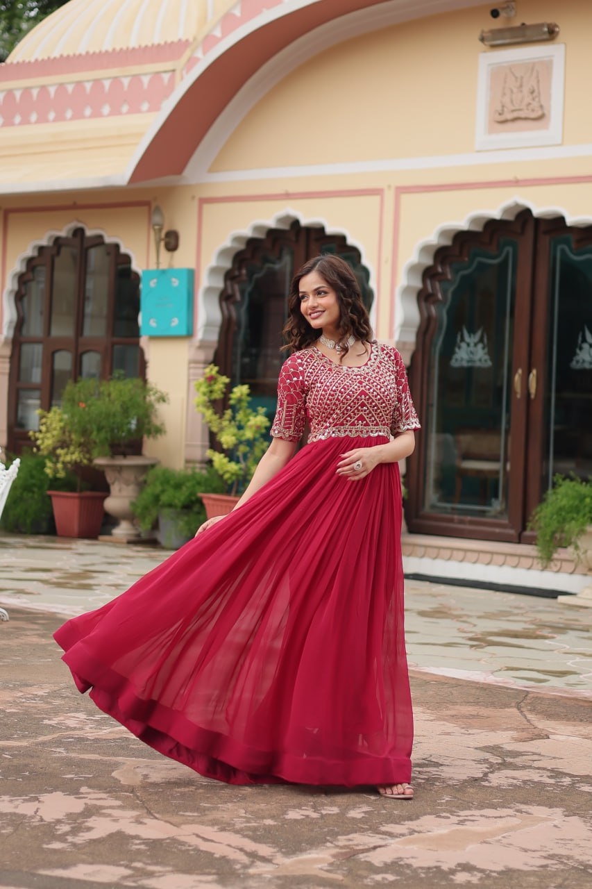 Beautiful Zari and Sequins Work Anarkali Gown for Women