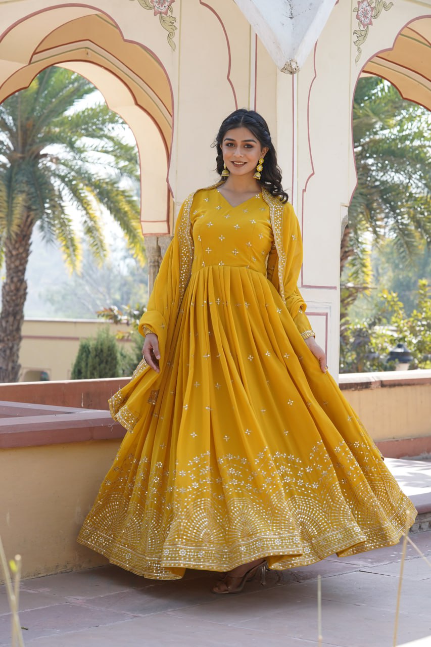 Wedding Haldi Function Yellow Anarkali Gown