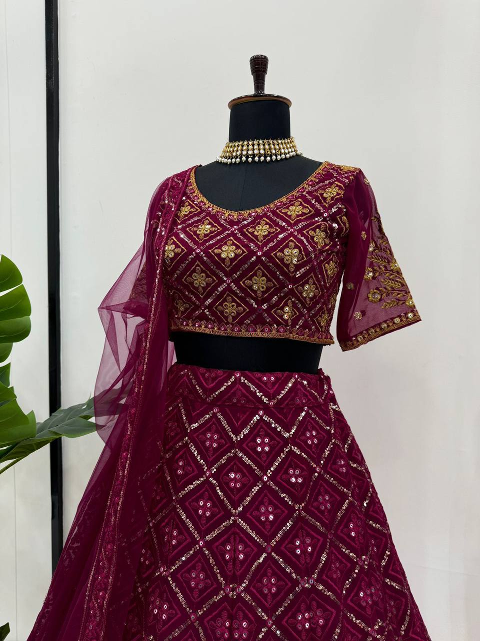 Exquisite Faux Georgette Lehenga with Sequins Embroidered Work