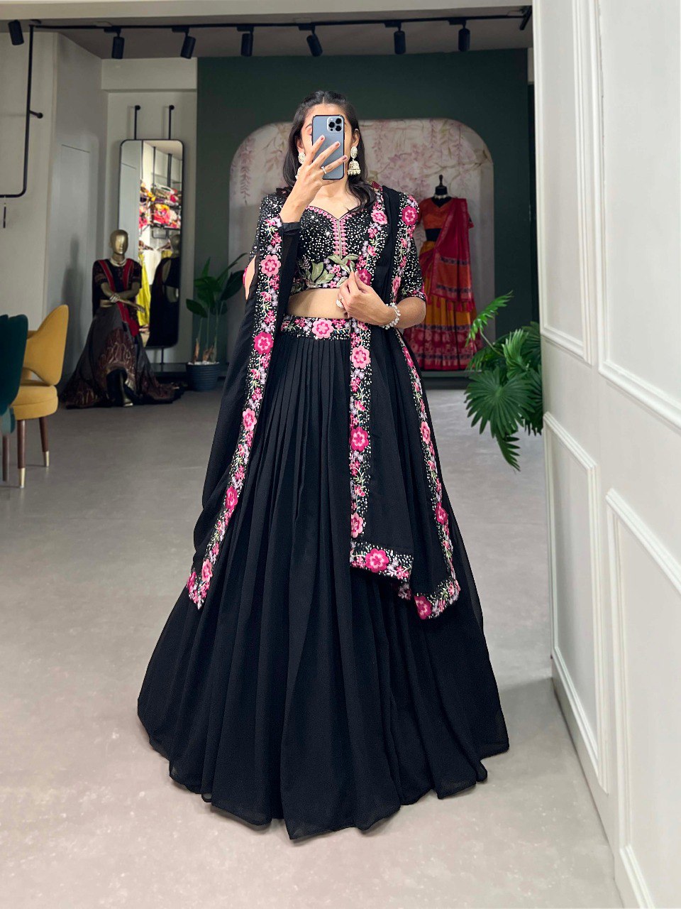 Black Color Georgette Lehenga Choli For Wedding Wear Outfits