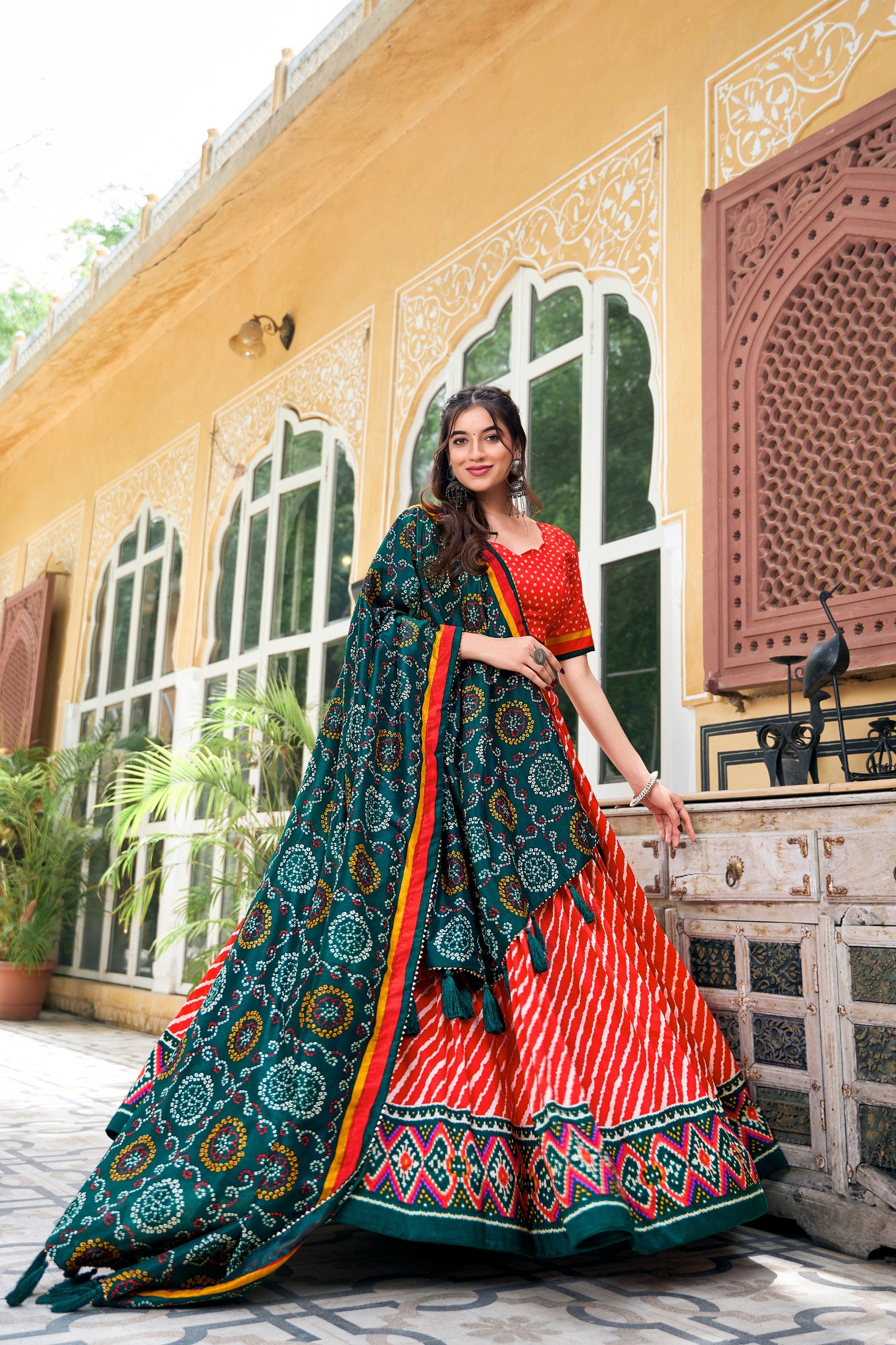 Leheriya Printed Silk Lehenga Choli With Printed Dupatta