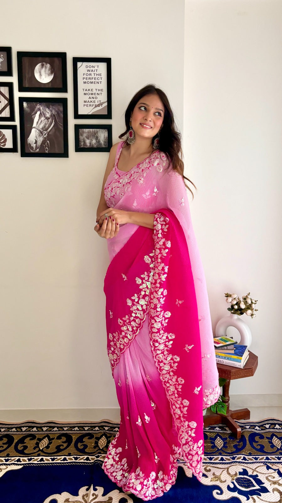 Georgette Saree with Sequence Embroidery and Fancy Lace Border