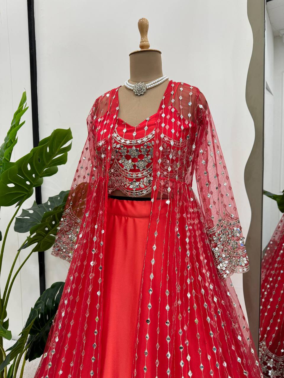 Red Japan Satin Designer Wedding Lehenga Choli for Women