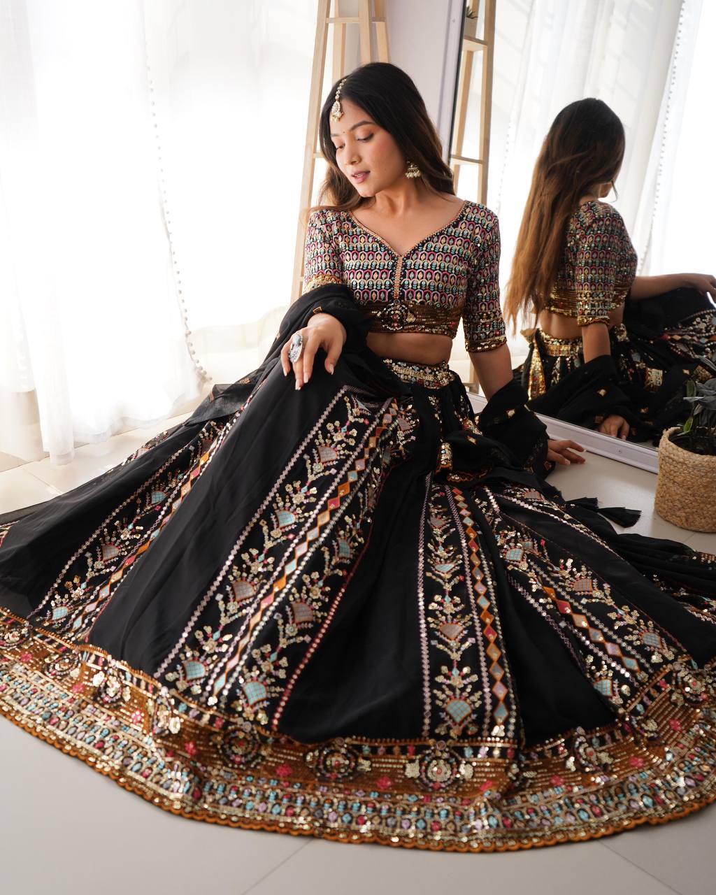 Black Lehenga Choli for Georgette Sequins Work