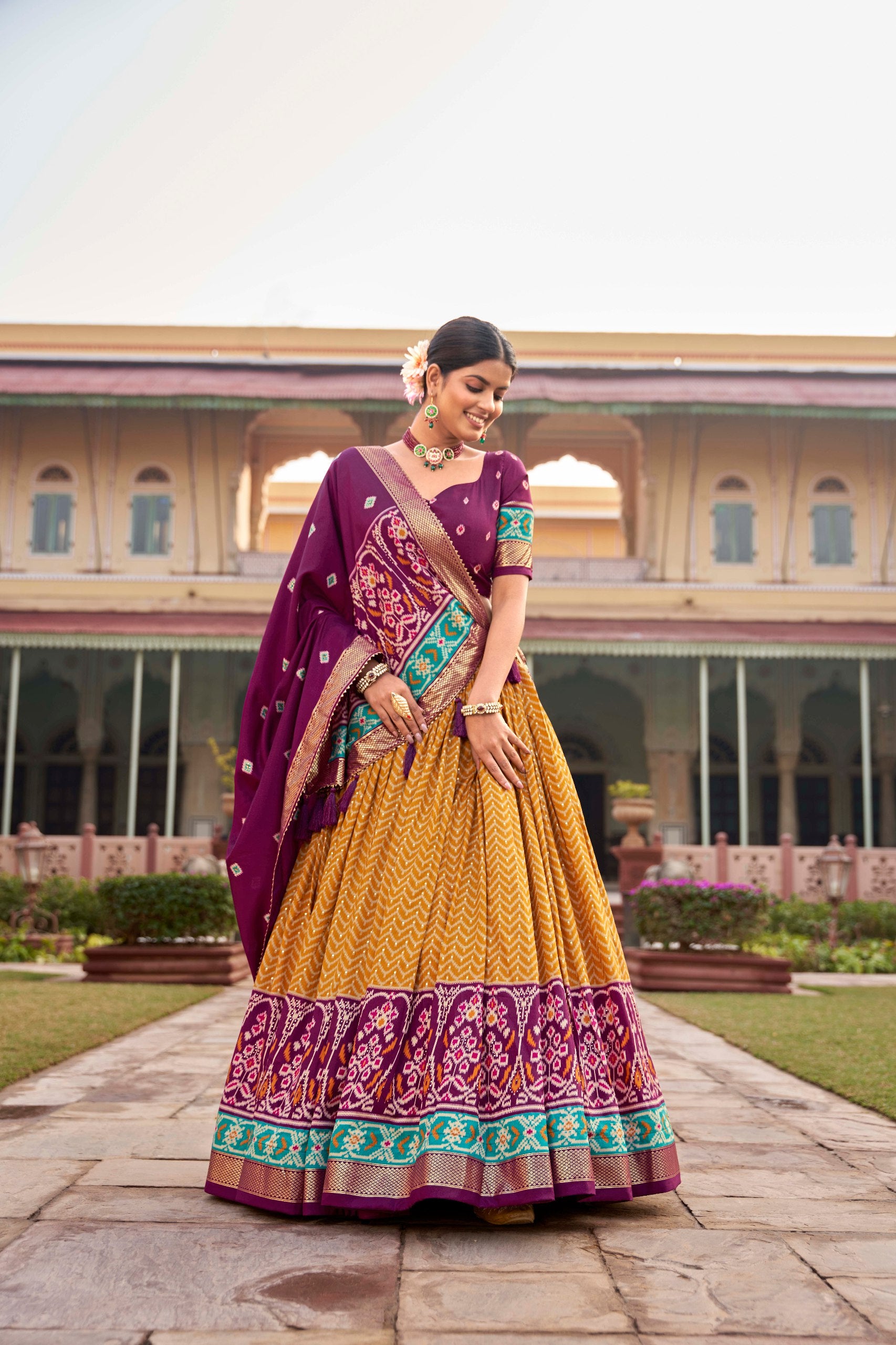 Patola Print Tussar Silk Lehenga Choli for Women