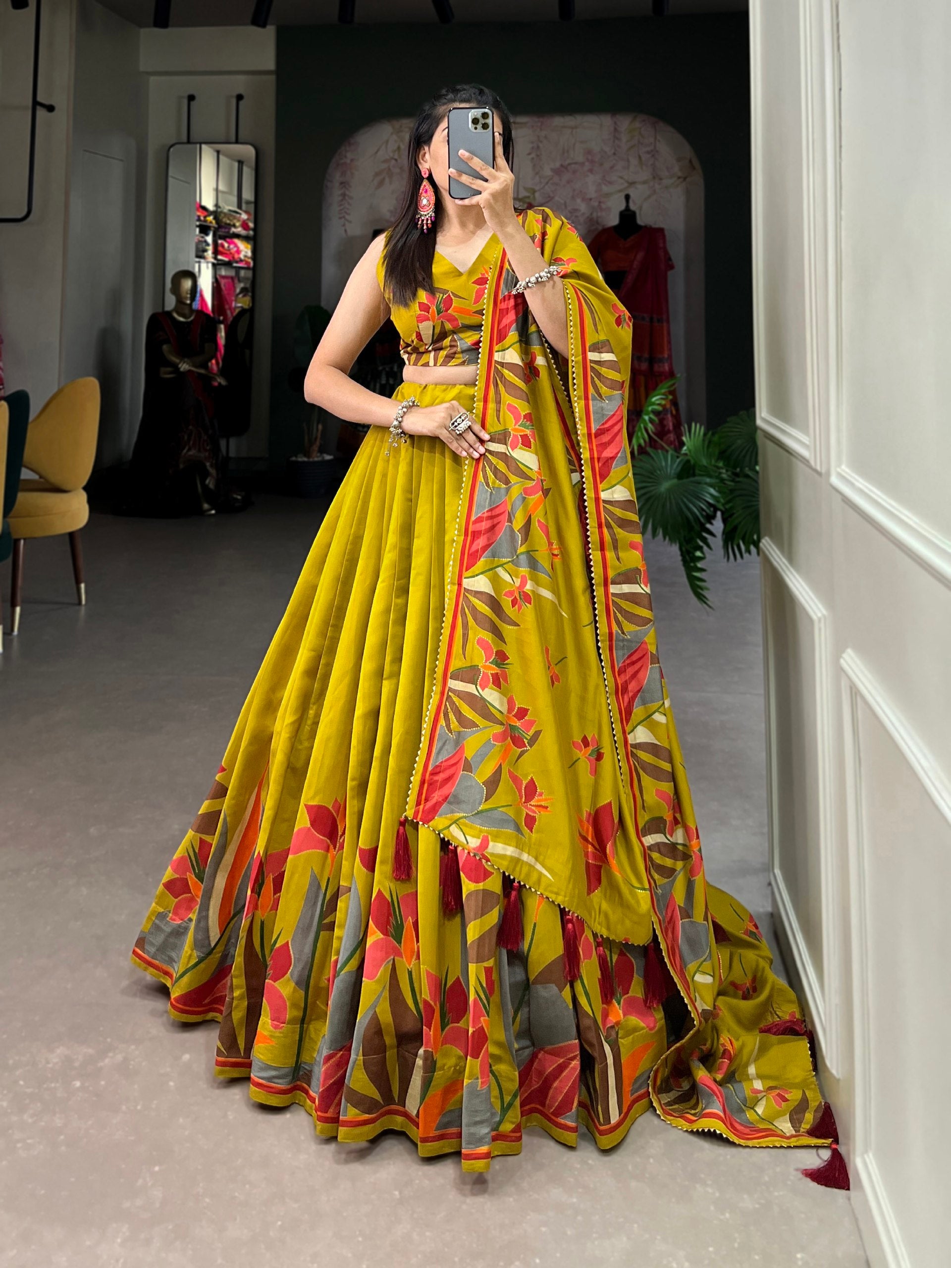 Pink and Yellow Lehenga Choli for Women