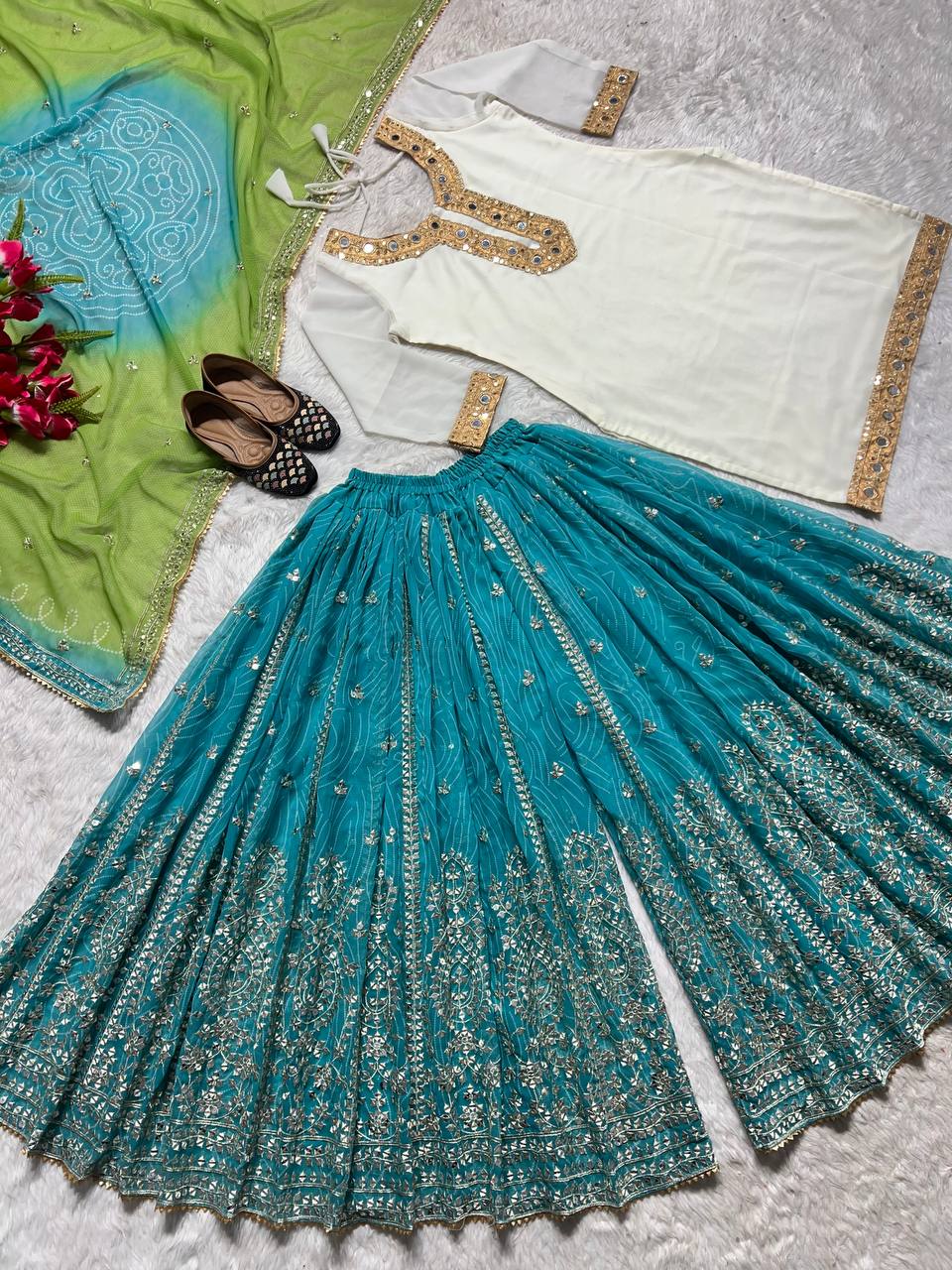 Heavy Faux Georgette Sharara Set with Top