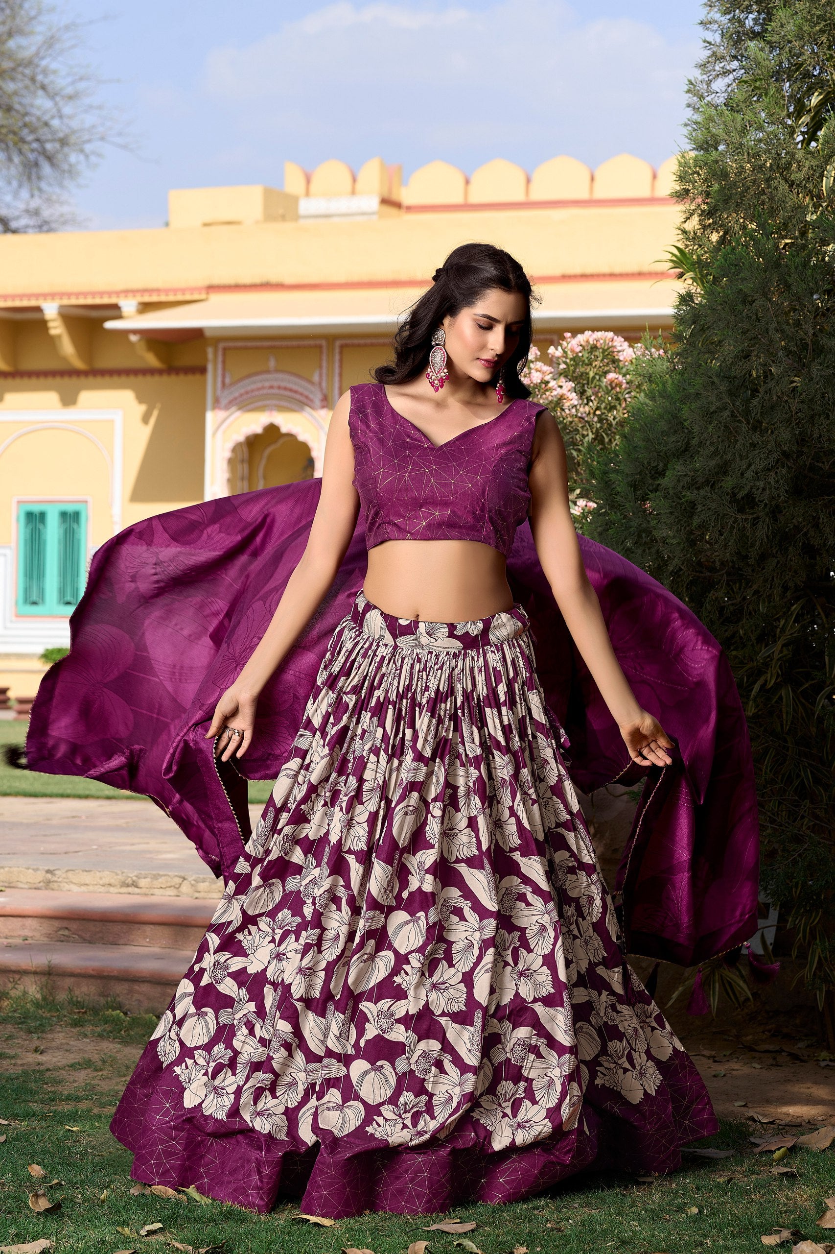 Floral Printed Partywear Lehenga Choli With Dupatta, Function Outfits