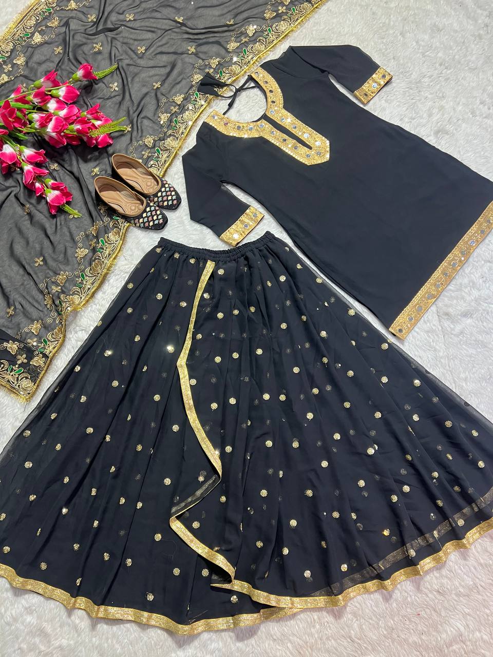 Faux Georgette Punjabi Festive Wear Suit With Dhoti Skirt, Traditional outfits