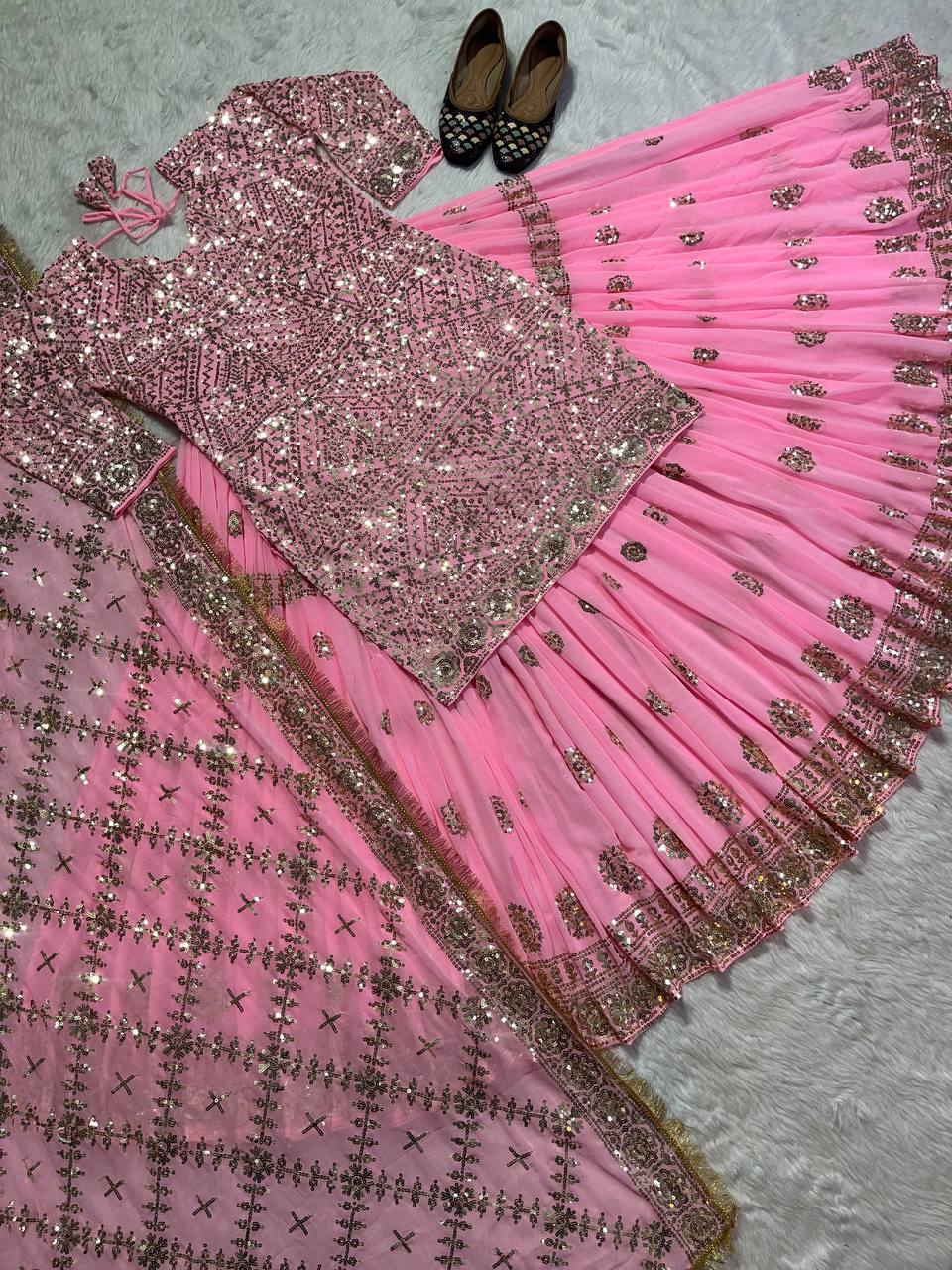 Pink Faux Georgette Suit with Lehenga Set