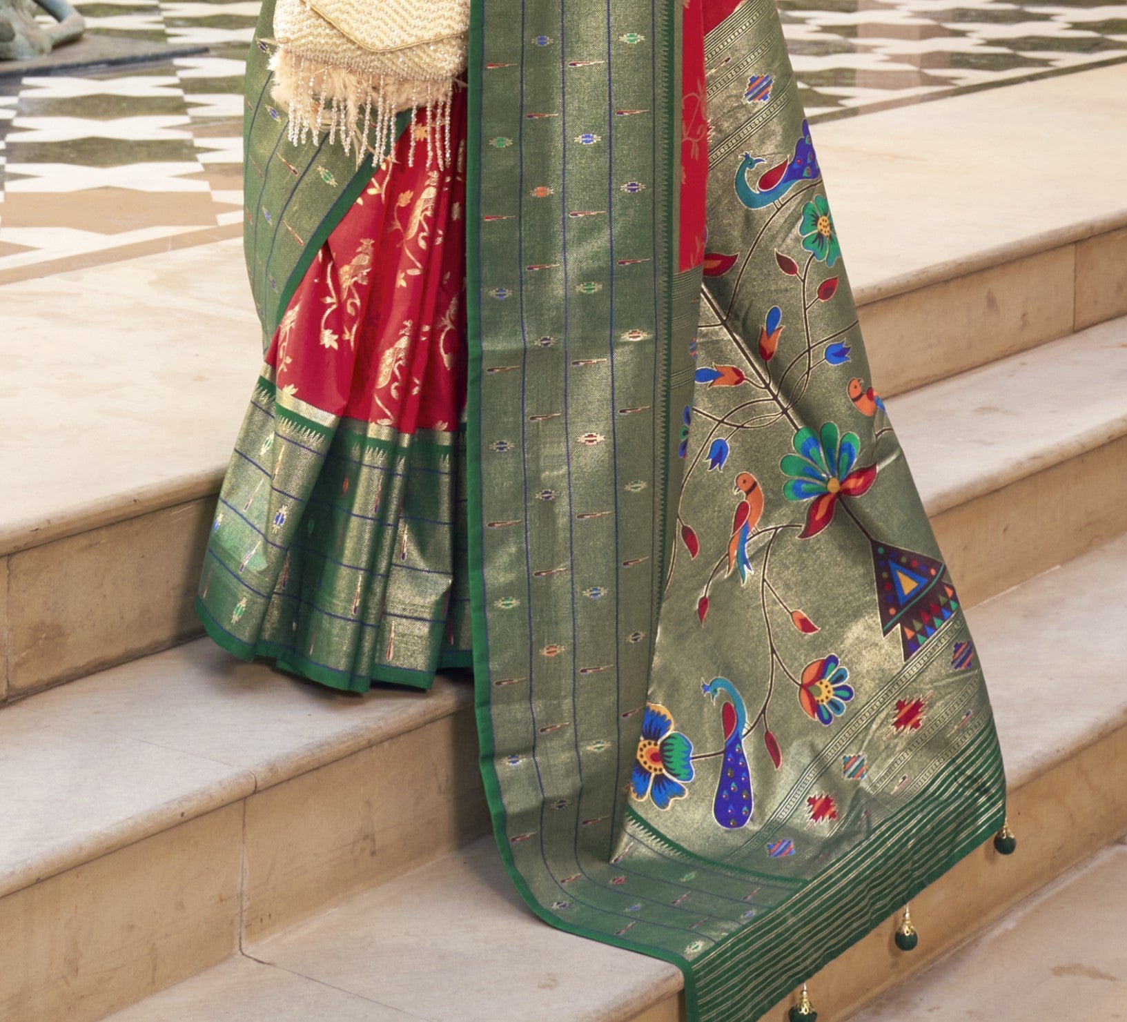 Silk With Paithini Design Flower Printed Saree with Blouse