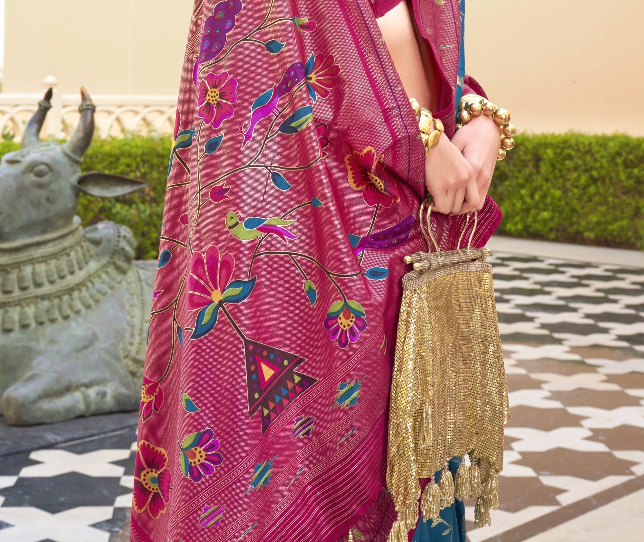 Blue and Pink Paithini Design Silk Saree