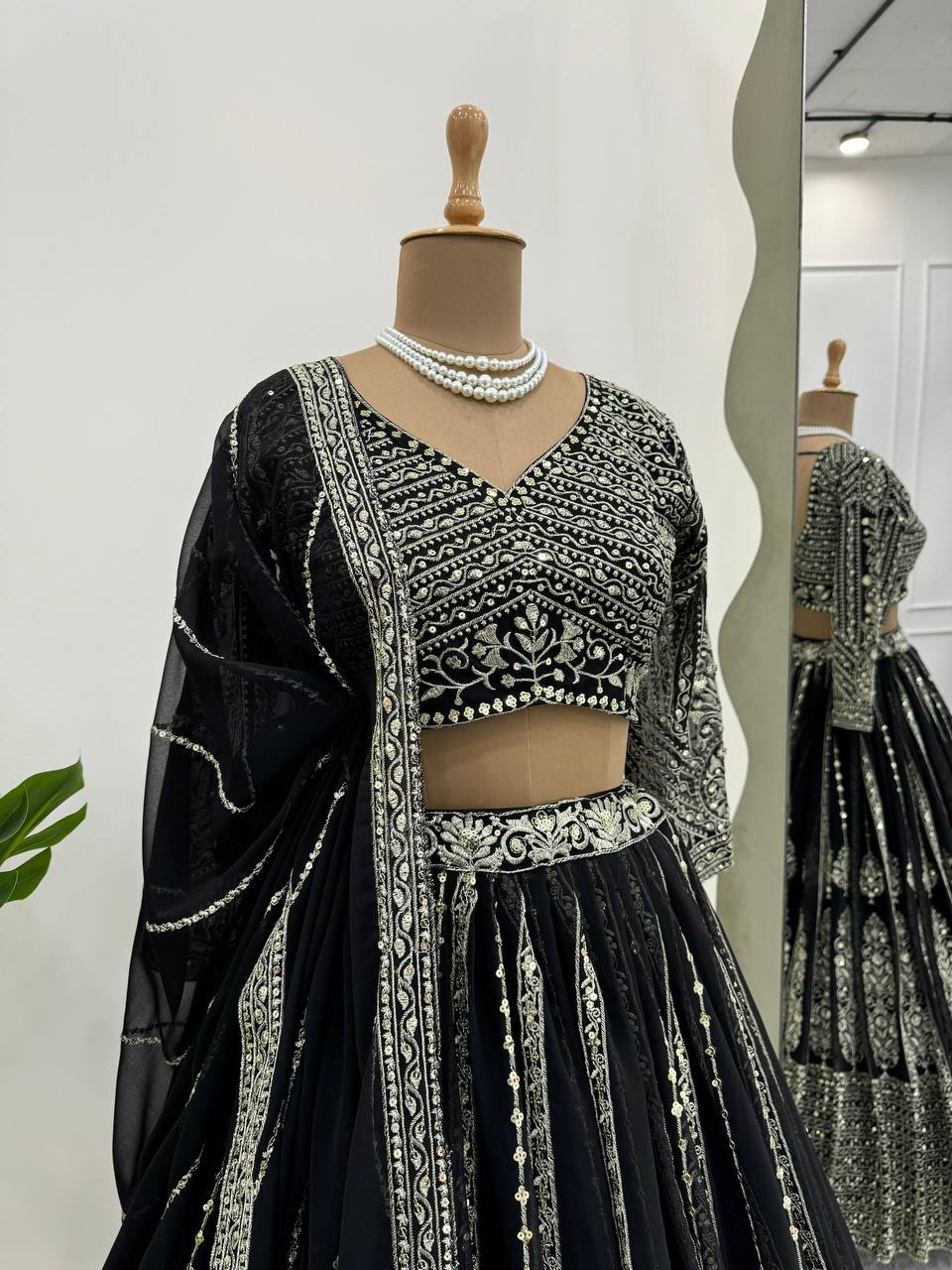 Black Lehenga Choli with Faux Georgette Work