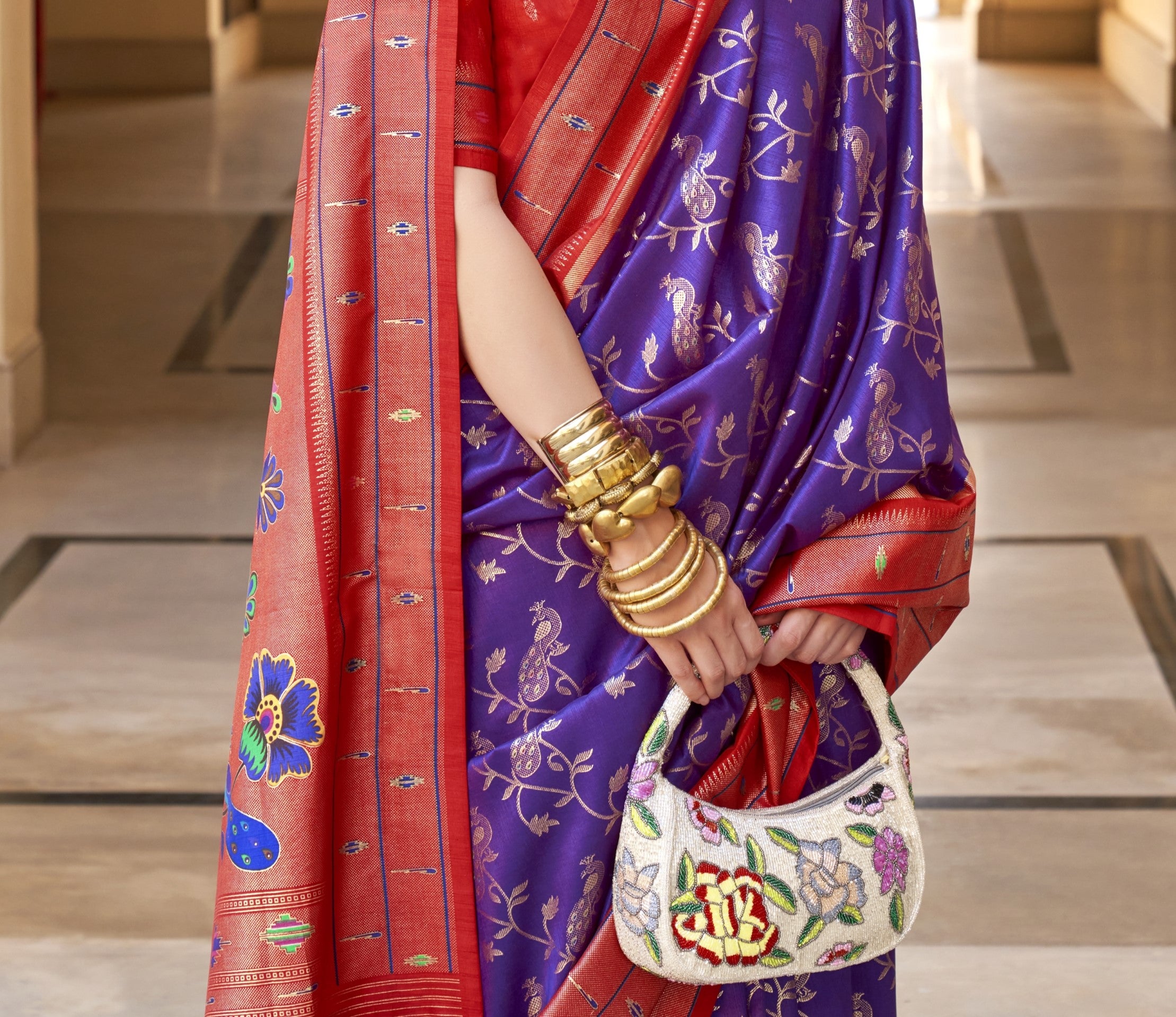 Purple Paithini Design Flower Printed Saree for Women