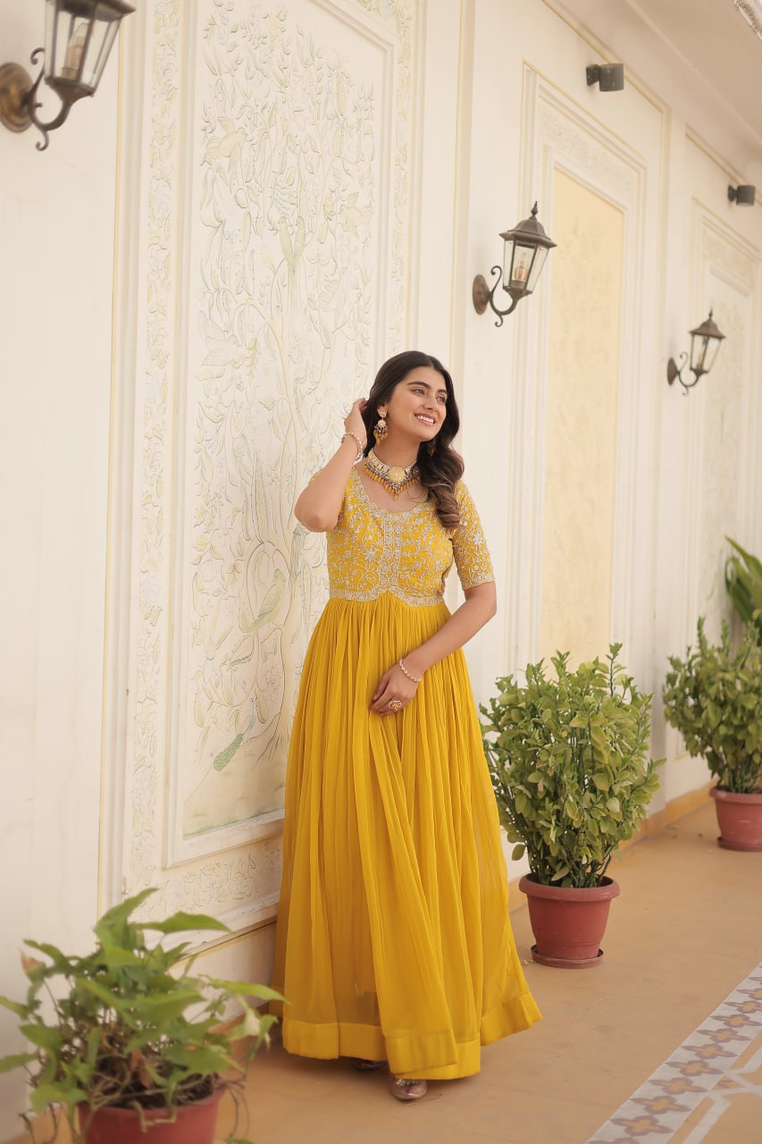 Yellow Long Anarkali Suit for Women Wedding Occasion