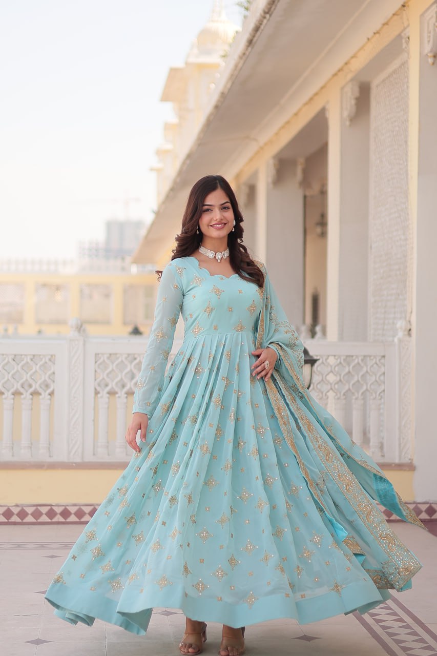 Faux Georgette with Zari Sequins Embroidery Anarkali Suit