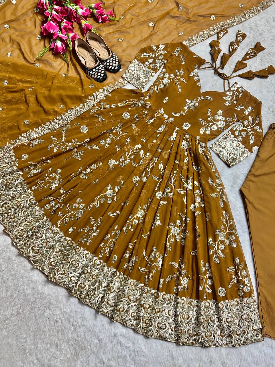 Designer Wedding Yellow Heavy Faux Georgette Anarkali Suit