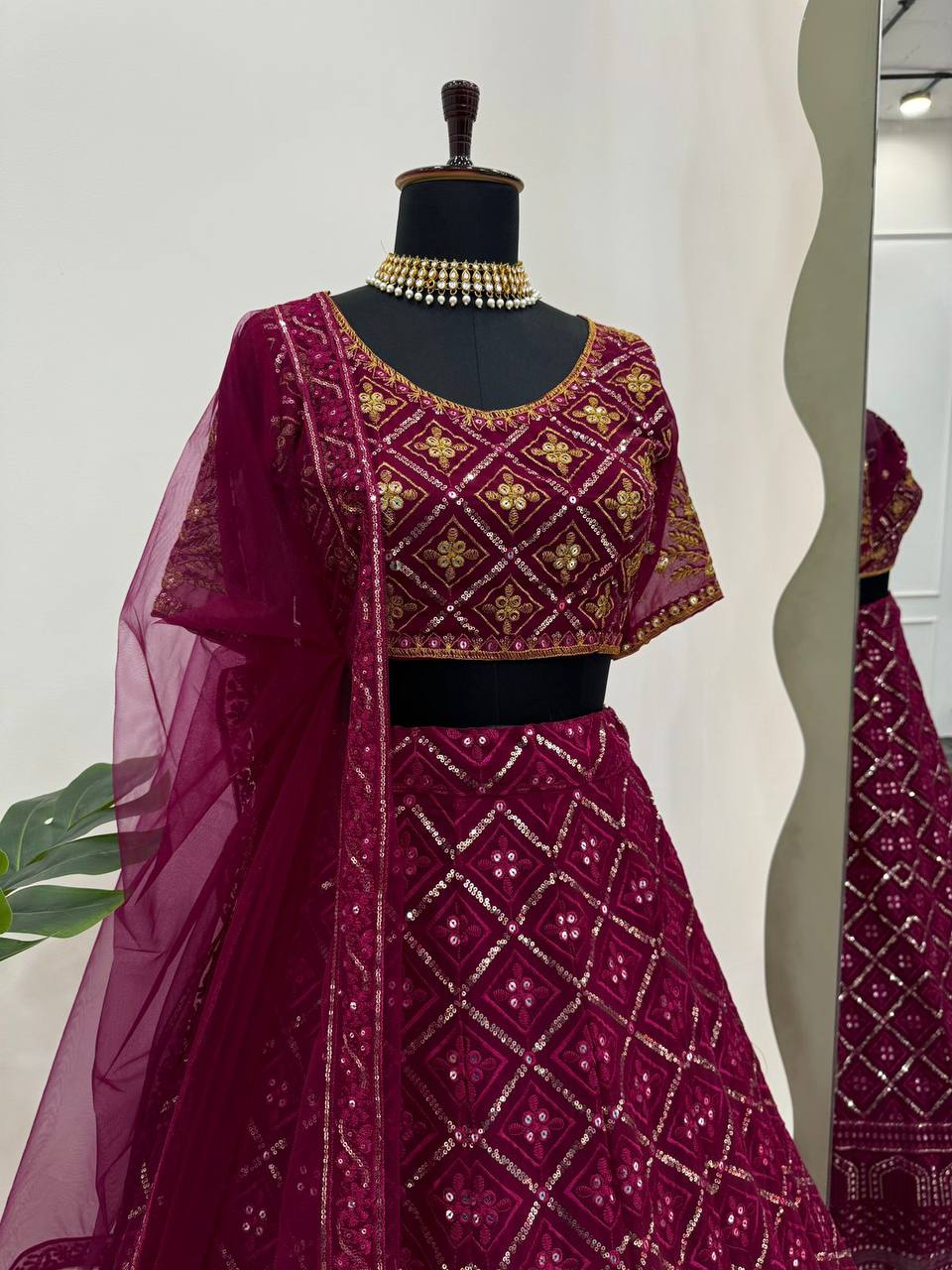 Exquisite Faux Georgette Lehenga with Sequins Embroidered Work