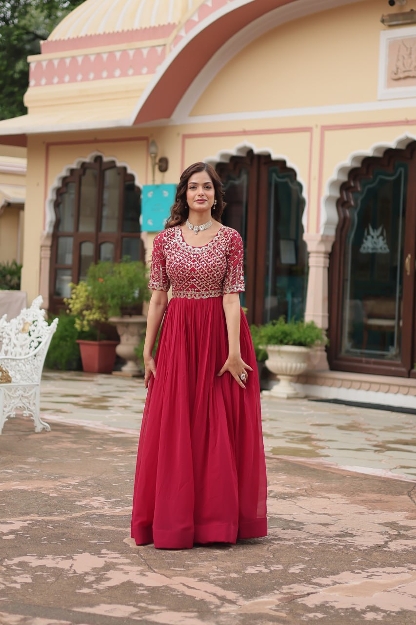 Beautiful Zari and Sequins Work Anarkali Gown for Women