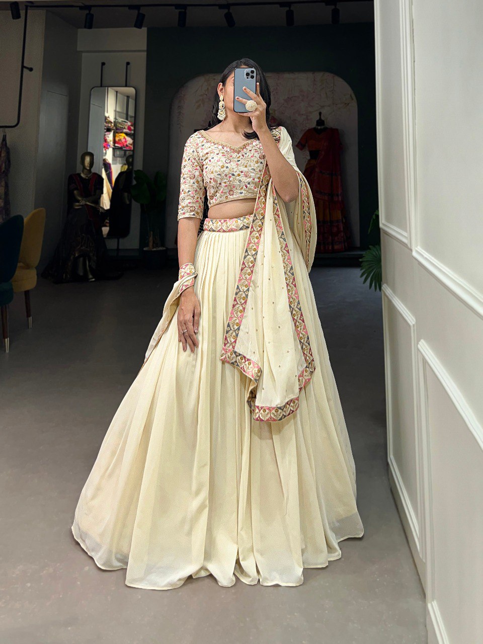 Georgette Lehenga Set with Sequins and Thread Embroidery And Vichitra Silk Dupatta