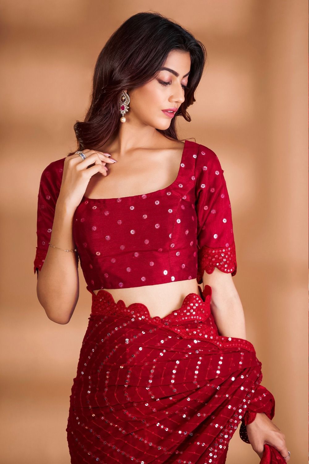 Partywear Red Color Georgette Saree With Blouse